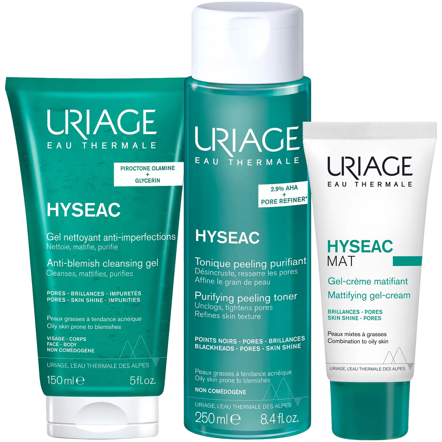 Урьяж Программа Hyseac очищение и основной уход: гель 150 мл + лосьон 250 мл + гель-крем 40 мл (Uriage, Hyseac) фото 5