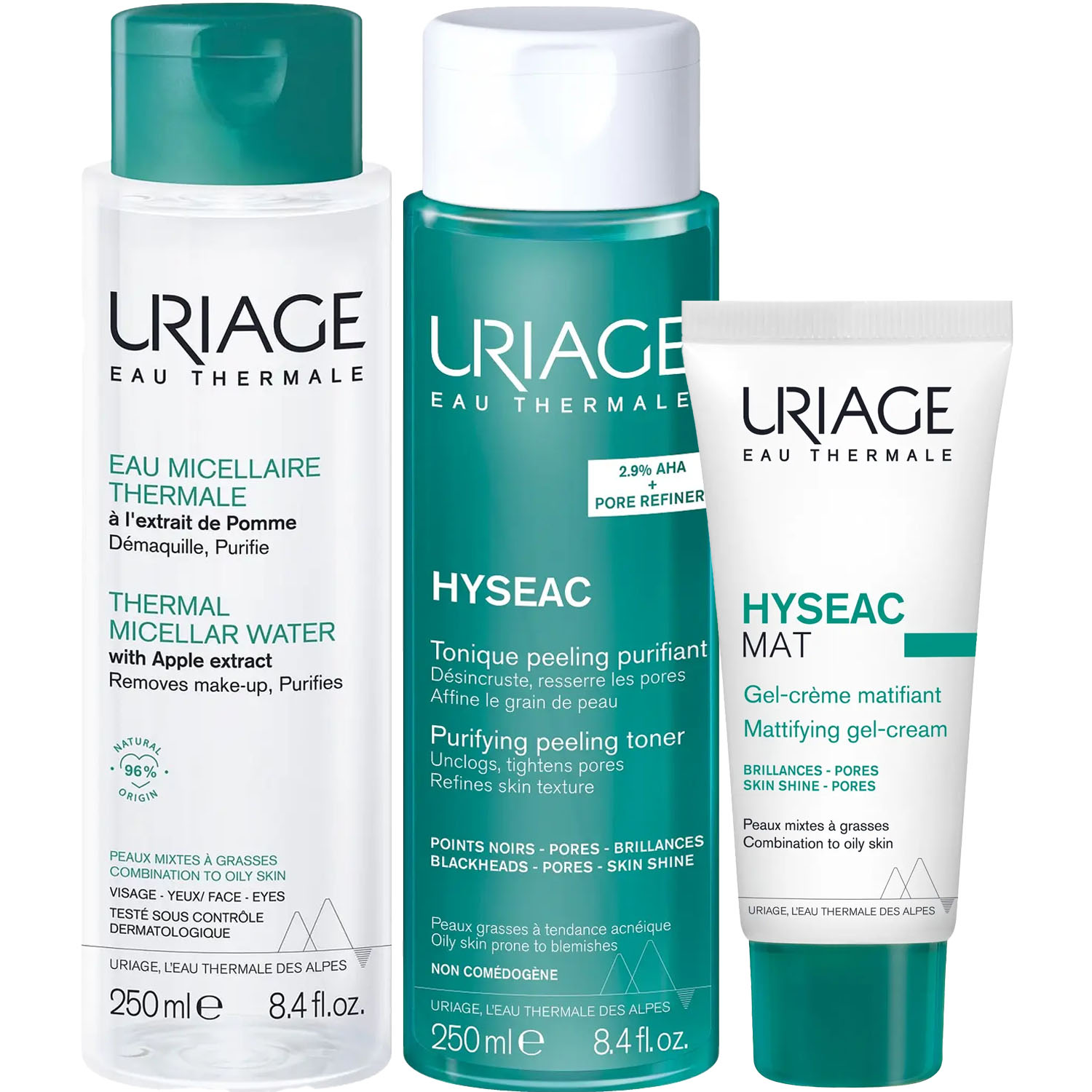 Урьяж Программа Hyseac очищение и основной уход: мицеллярная вода 250 мл + лосьон 250 мл + гель-крем 40 мл (Uriage, Hyseac) фото 5