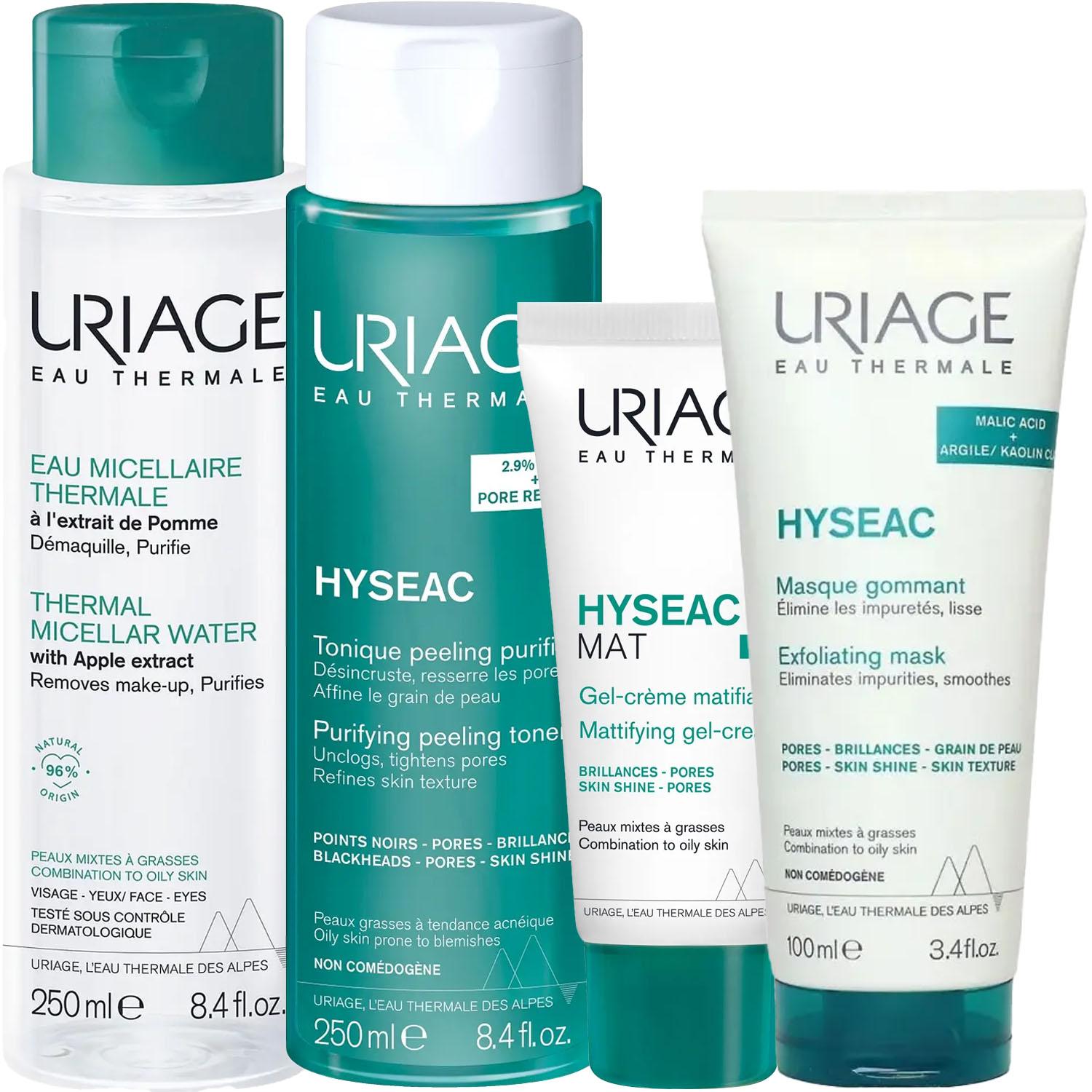 Урьяж Программа Hyseac комплексный уход: мицеллярная вода 250 мл + лосьон 250 мл + гель-крем 40 мл + маска 100 мл (Uriage, Hyseac) фото 5