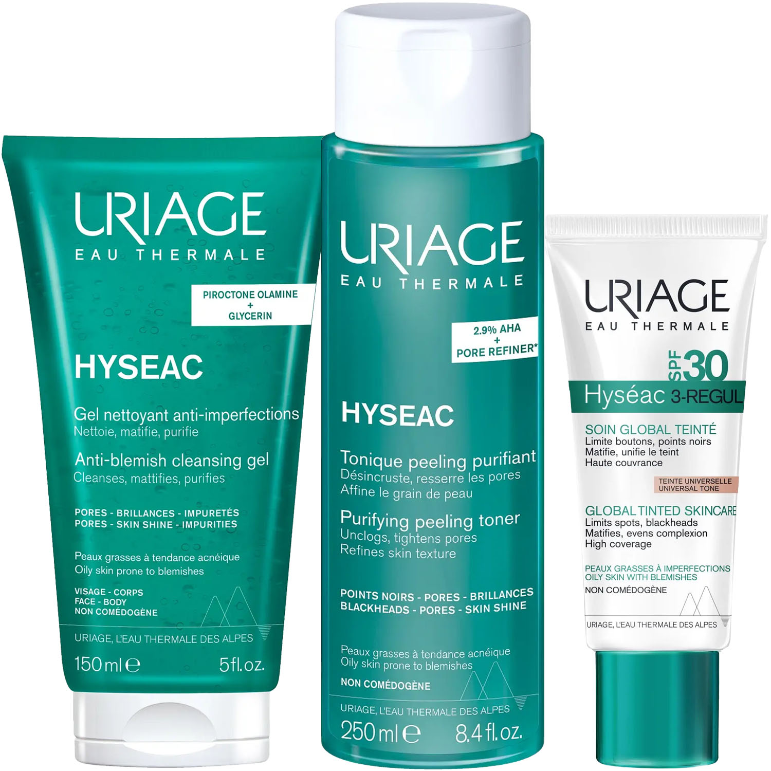 Урьяж Программа Hyseac очищение и основной уход: гель 150 мл + лосьон 250 мл + крем SPF30 40 мл (Uriage, Hyseac) фото 5