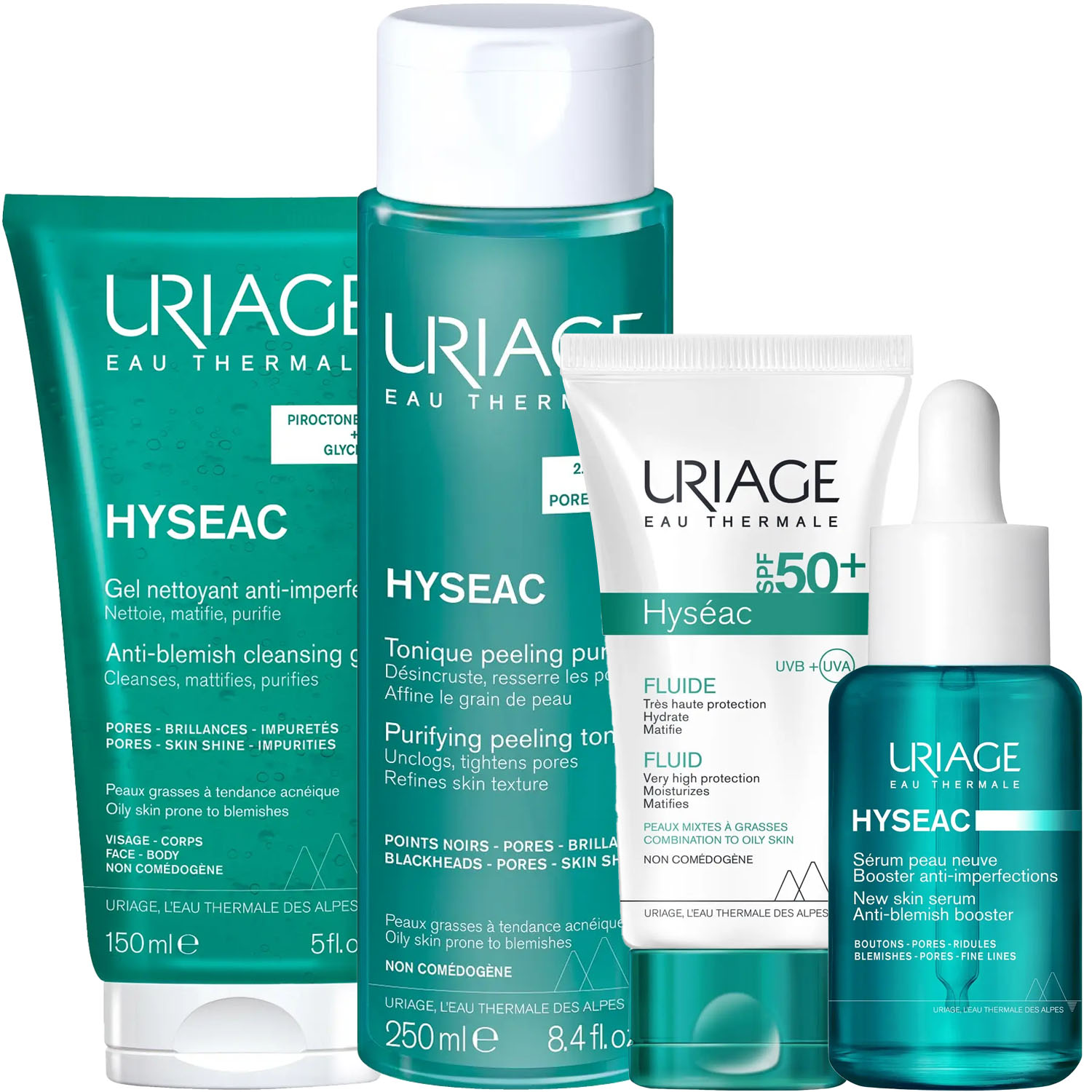 Урьяж Программа Hyseac комплексный уход: гель 150 мл + лосьон 250 мл + эмульсия SPF50 50 мл + сыворотка 30 мл (Uriage, Hyseac) фото 5