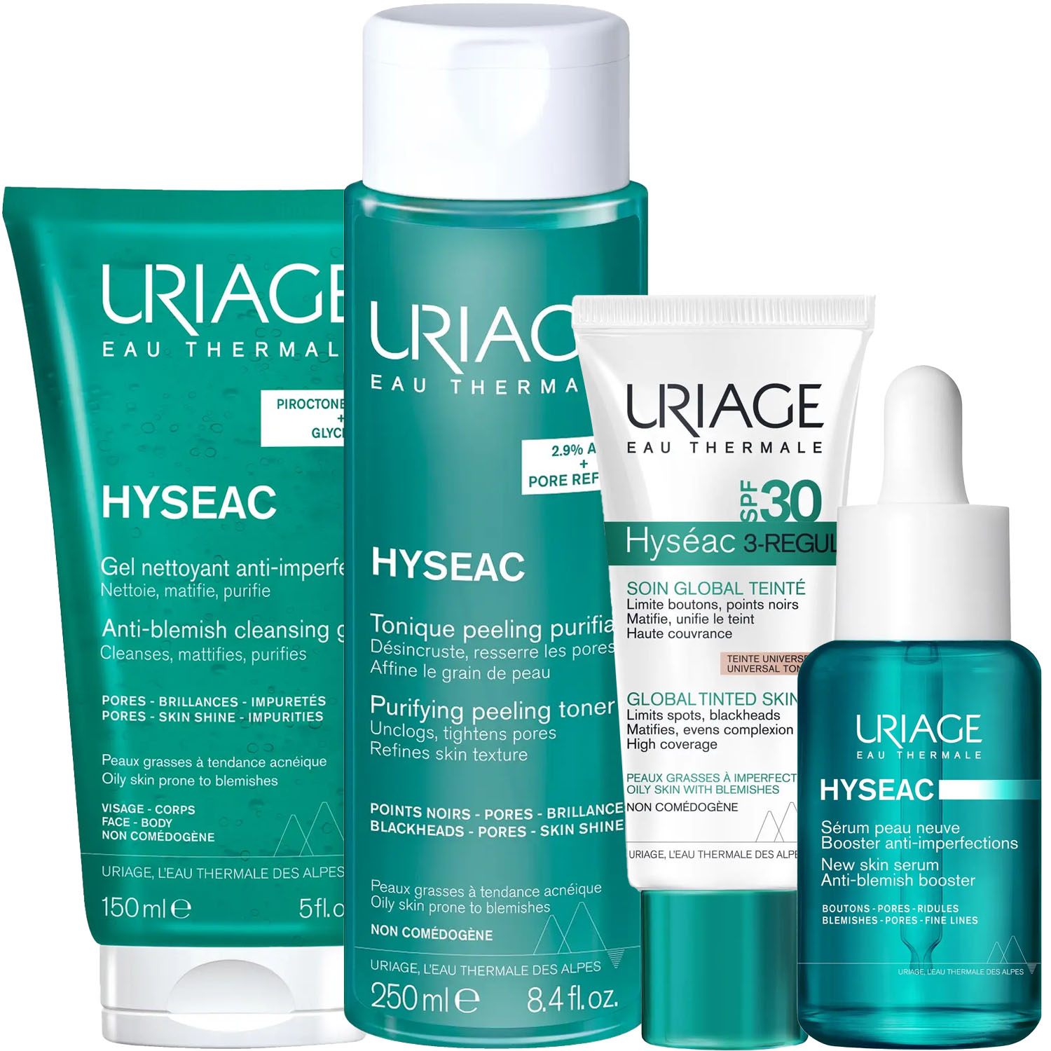 Урьяж Программа Hyseac комплексный уход: гель 150 мл + лосьон 250 мл + крем SPF30 40 мл + сыворотка 30 мл (Uriage, Hyseac) фото 5