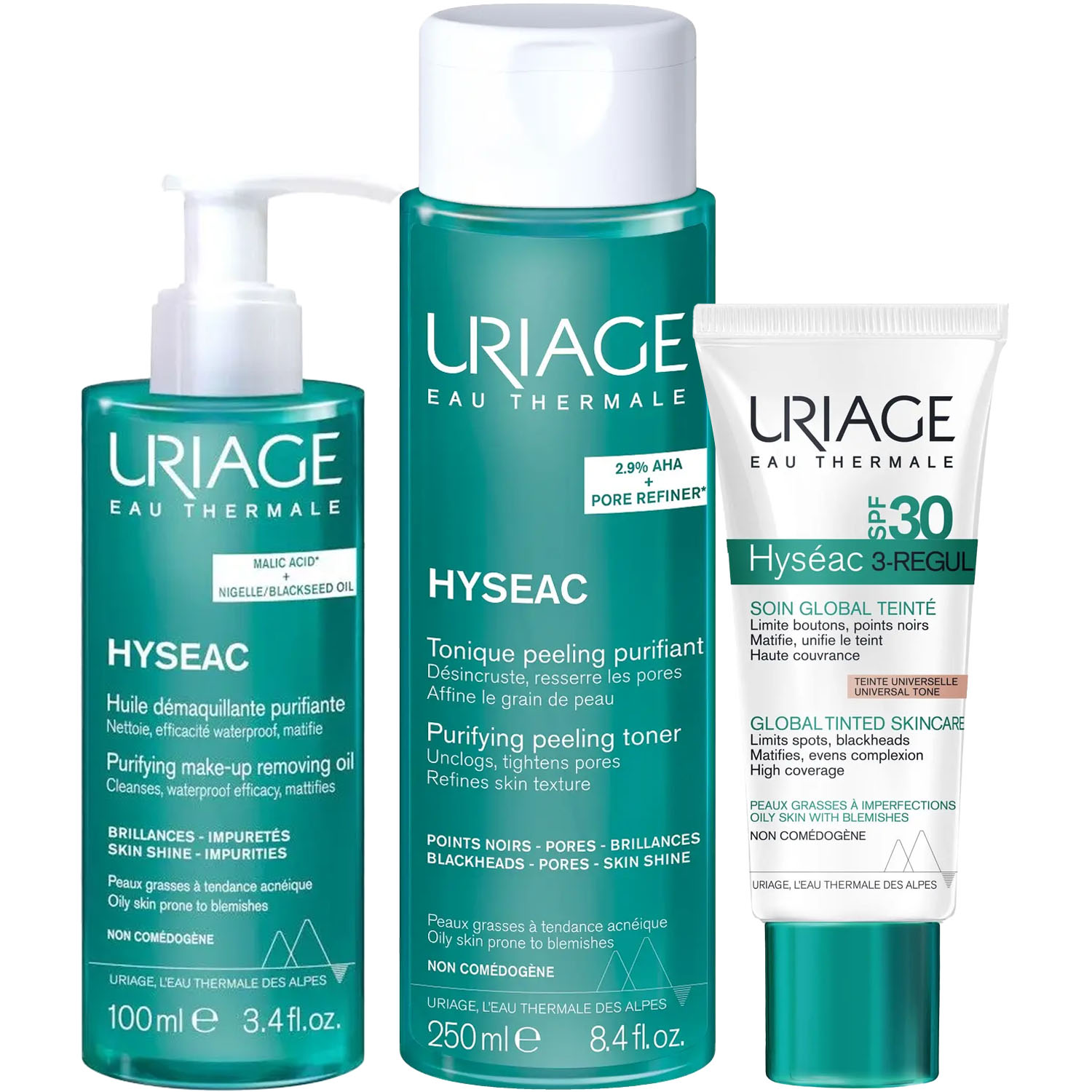 Урьяж Программа Hyseac очищение и основной уход: масло 100 мл + лосьон 250 мл + крем SPF30 40 мл (Uriage, Hyseac) фото 5