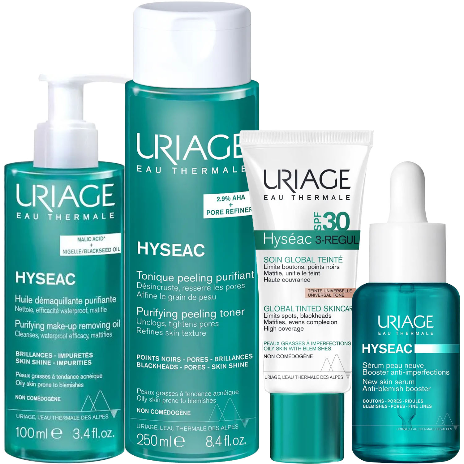 Урьяж Программа Hyseac комплексный уход: масло 100 мл + лосьон 250 мл + крем SPF30 40 мл + сыворотка 30 мл (Uriage, Hyseac) фото 5