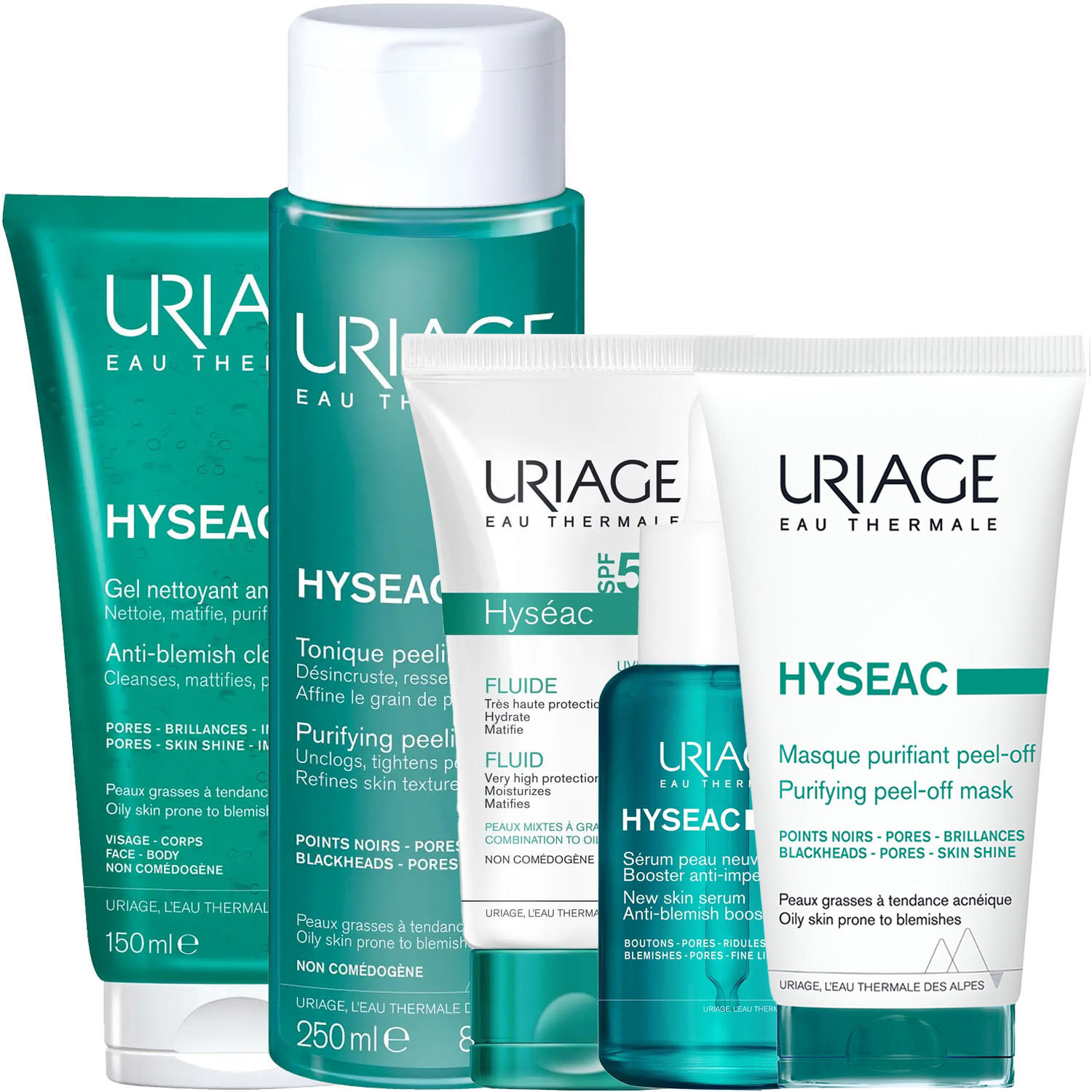 Урьяж Программа Hyseac комплексный уход: гель 150 мл + лосьон 250 мл + эмульсия SPF50 50 мл + сыворотка 30 мл + маска-пленка 50 мл (Uriage, Hyseac) фото 5