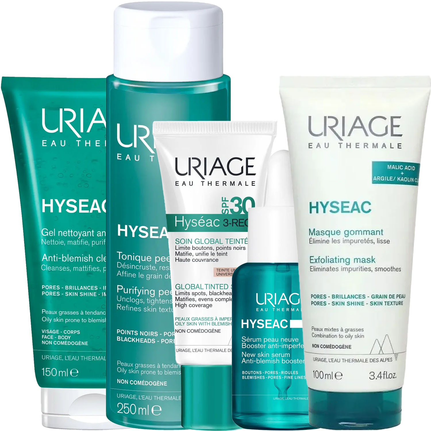 Урьяж Программа Hyseac комплексный уход: гель 150 мл + лосьон 250 мл + крем SPF30 40 мл + сыворотка 30 мл + маска 100 мл (Uriage, Hyseac) фото 5