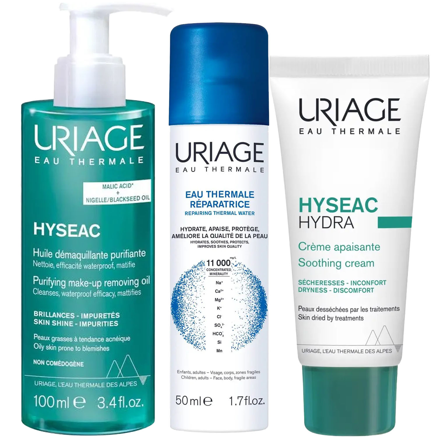 Урьяж Программа Hyseac очищение и основной уход: масло 100 мл + термальная вода 50 мл + крем 40 мл (Uriage, Hyseac) фото 5