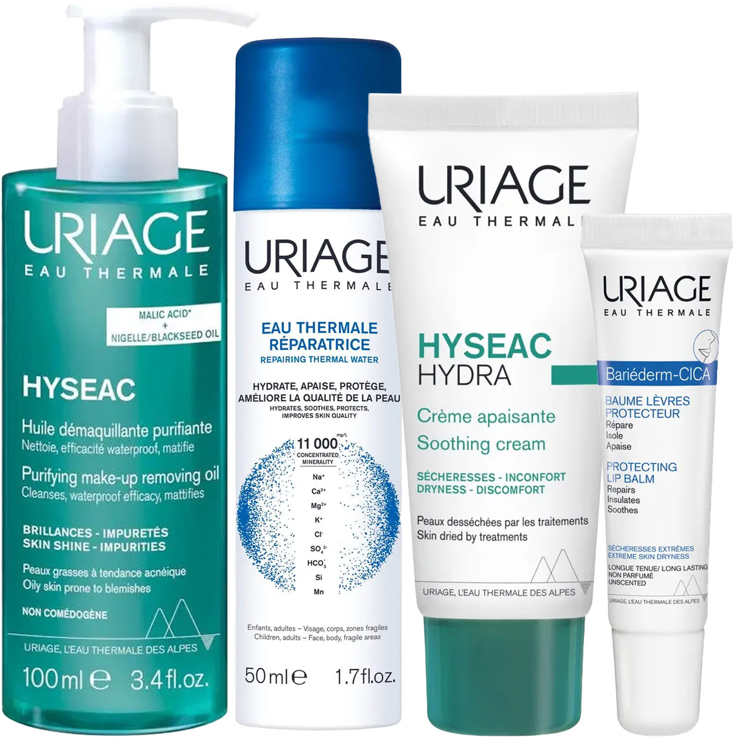 Урьяж Программа Hyseac комплексный уход: масло 100 мл + термальная вода 50 мл + крем 40 мл + бальзам для губ 15 мл (Uriage, Hyseac) фото 5