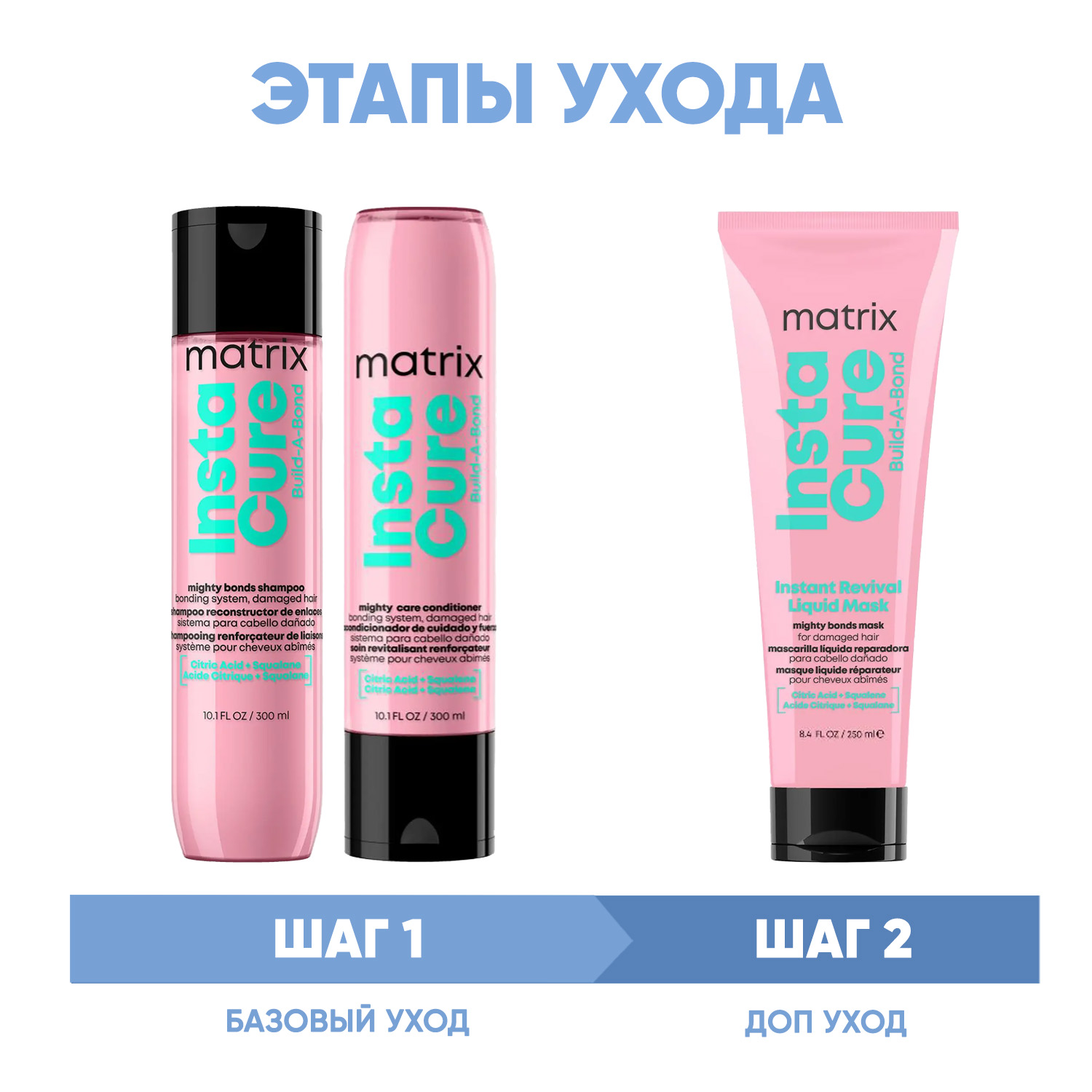 Матрикс Программа Instacure Build-A-Bond комплексный уход: шампунь 300 мл + кондиционер 300 мл + жидкая маска 250 мл (Matrix, Instacure) фото 1