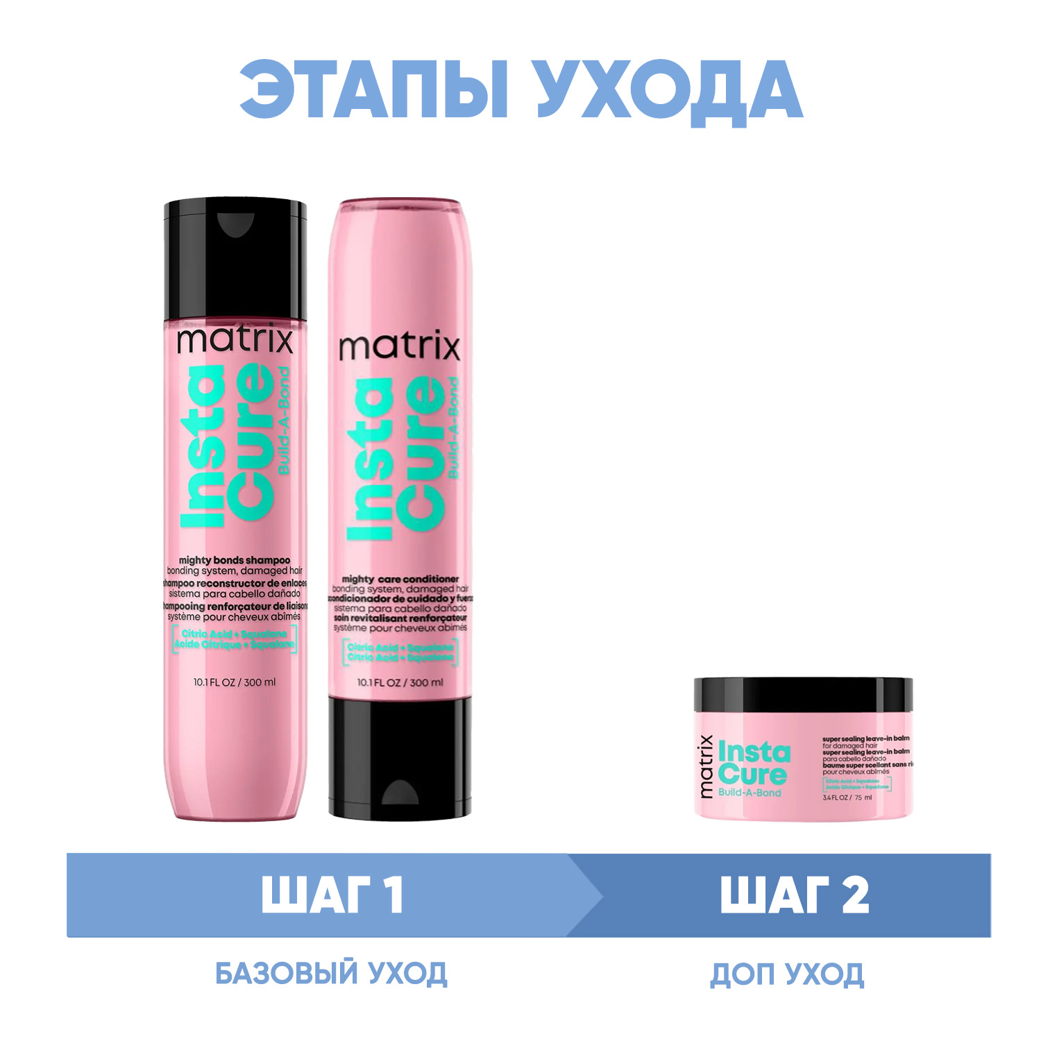 Матрикс Программа Instacure Build-A-Bond комплексный уход: шампунь 300 мл + кондиционер 300 мл + бальзам 75 мл (Matrix, Instacure) фото 1