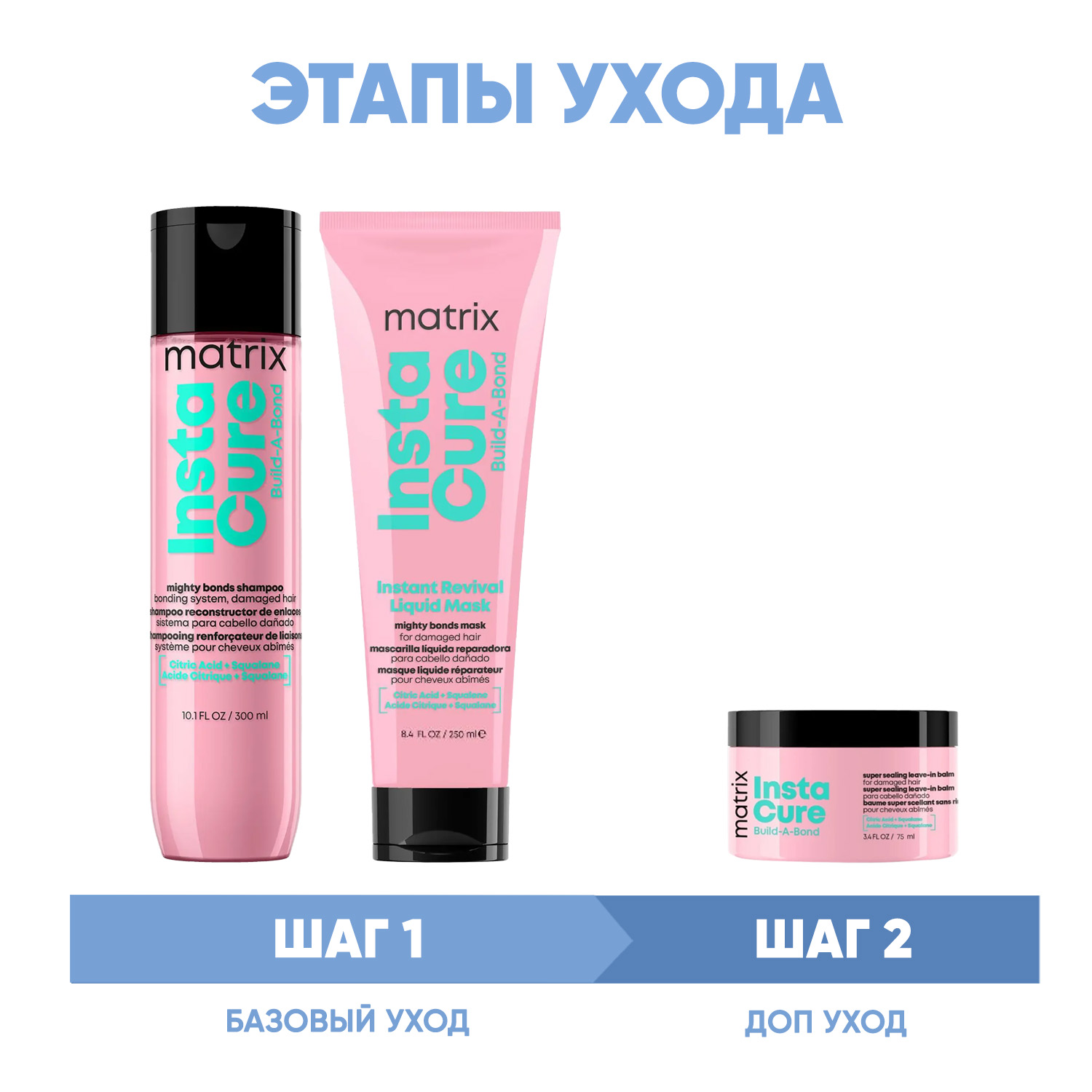 Матрикс Программа Instacure Build-A-Bond комплексный уход: шампунь 300 мл + жидкая маска 250 мл + бальзам 75 мл (Matrix, Instacure) фото 1
