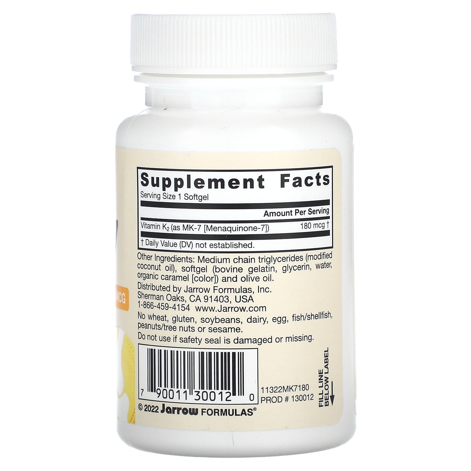  MK-7 180 мкг, 30 капсул (JARROW, Здоровье костей и суставов) фото 1