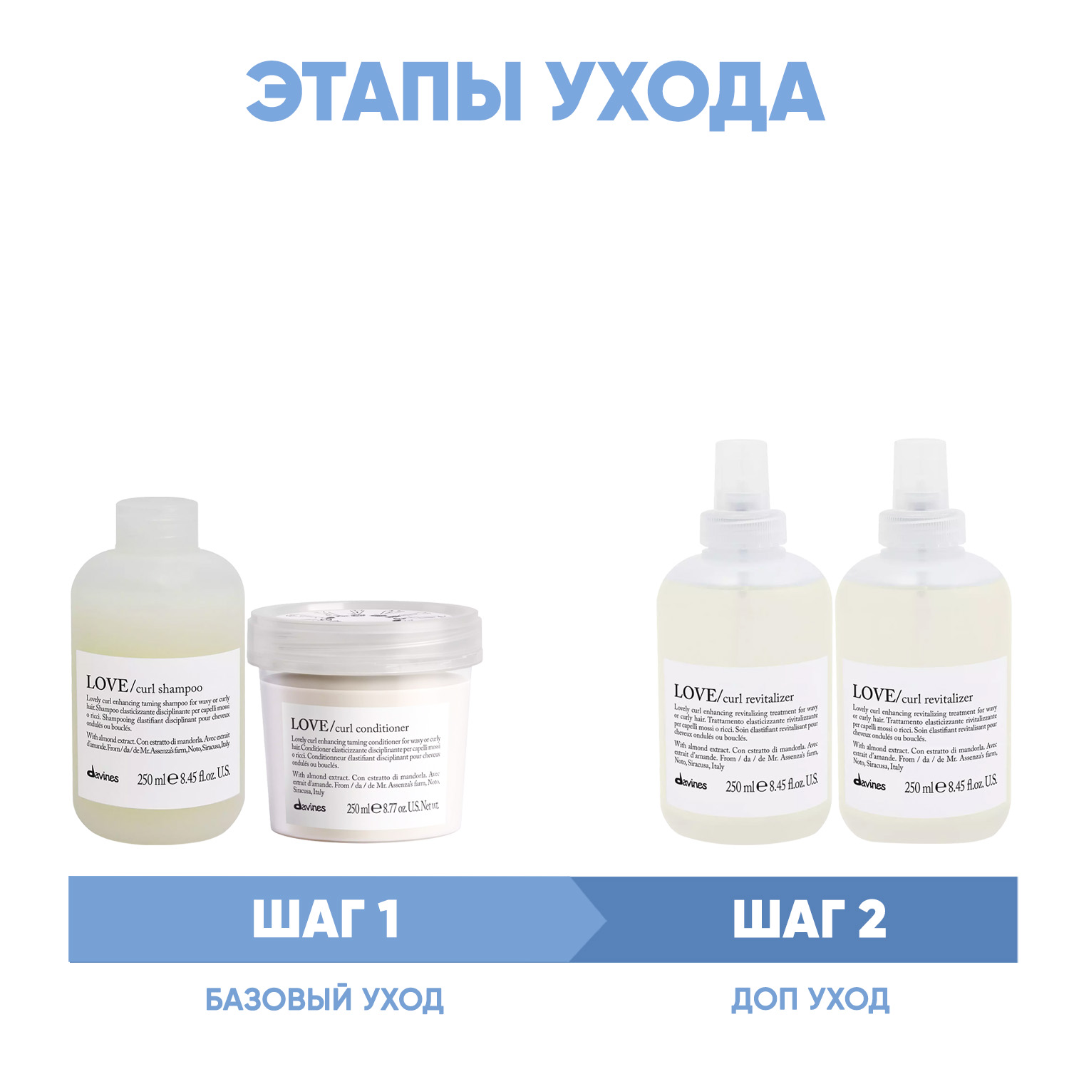 Давинес Программа Love Curl комплексный уход: шампунь 250 мл + кондиционер 250 мл + праймер 150 мл + ревиталайзер 250 мл (Davines, Essential Haircare) фото 1