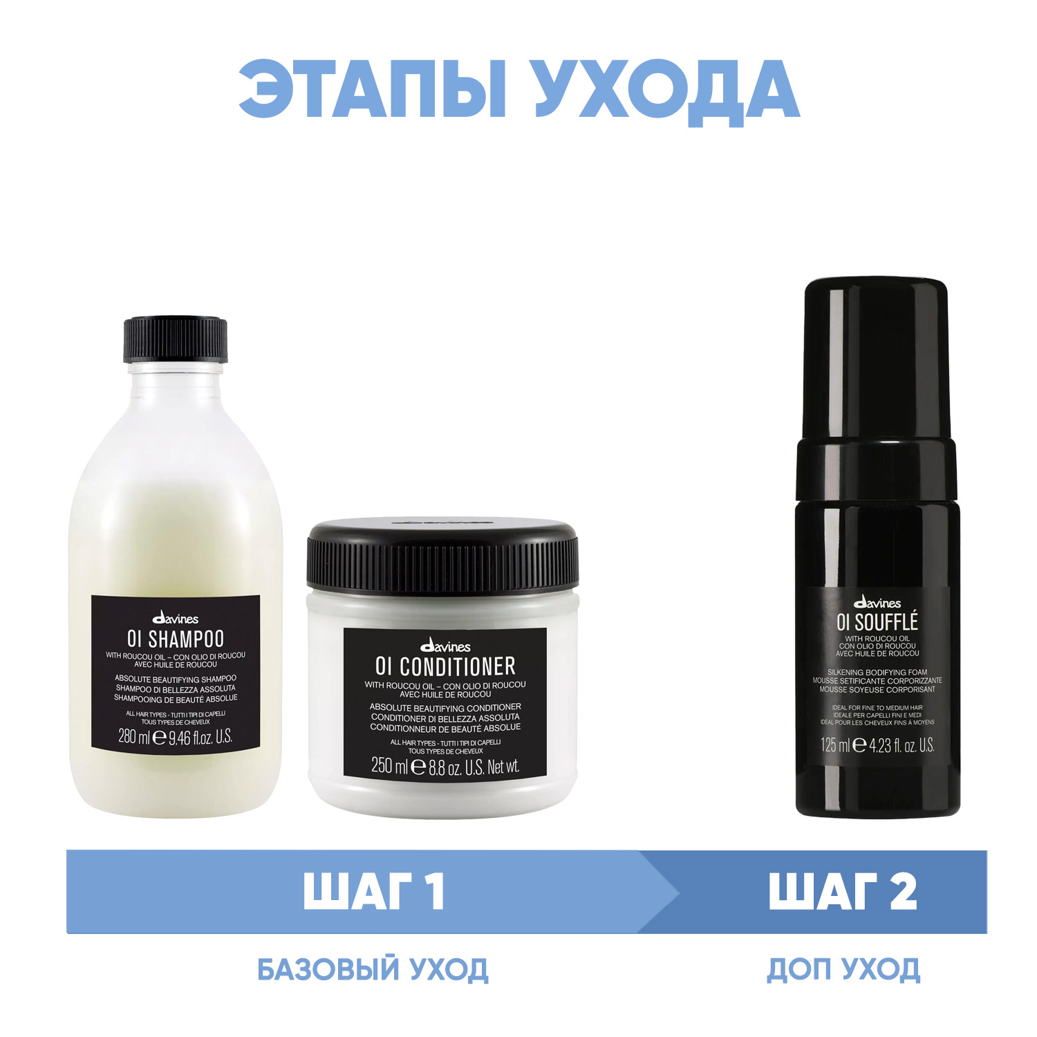 Davines Программма OI комплексный уход шампунь 280 мл  кондиционер 250 мл  пенка 125 мл. фото