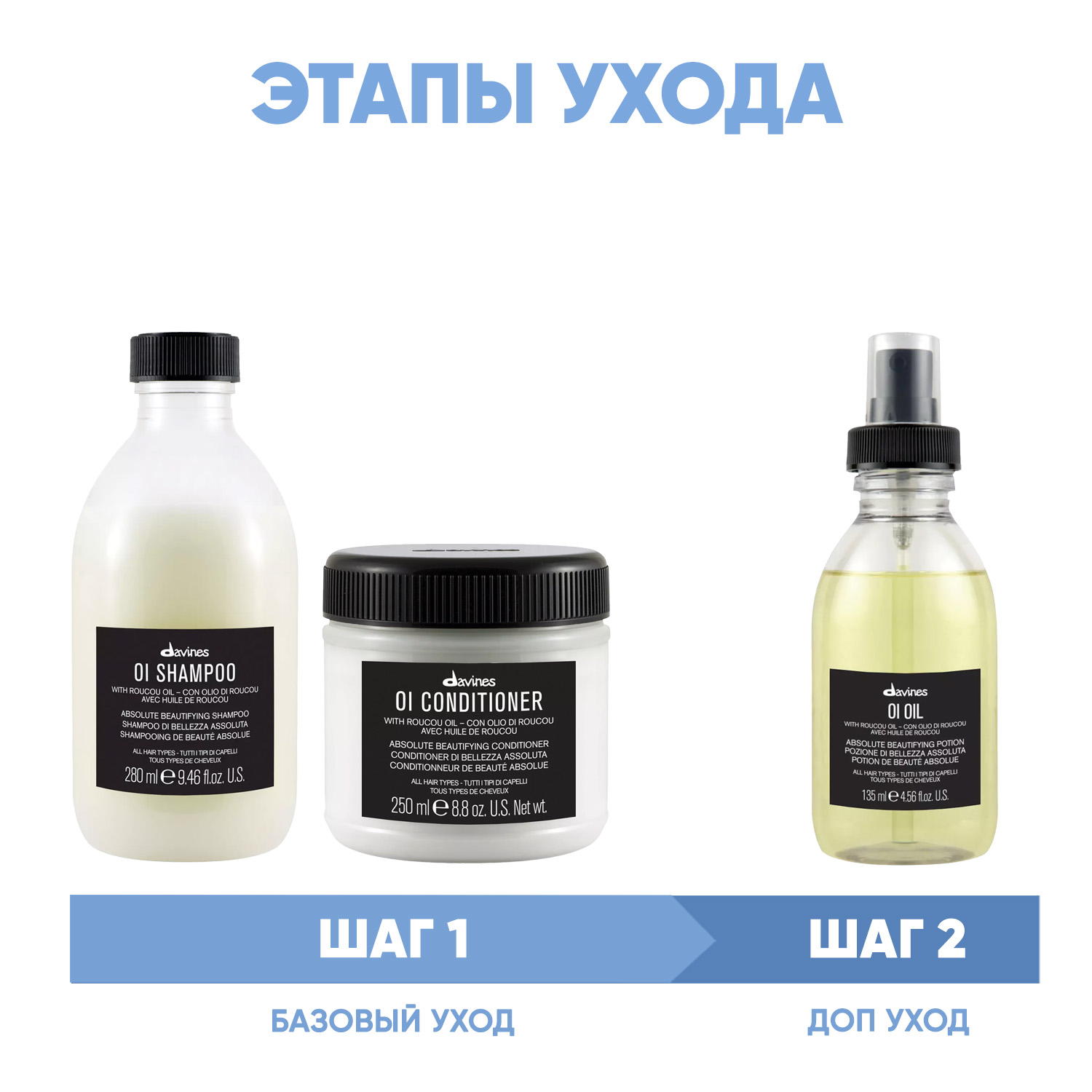 Давинес Программма OI комплексный уход: шампунь 280 мл + кондиционер 250 мл + масло 135 мл (Davines, OI) фото 1