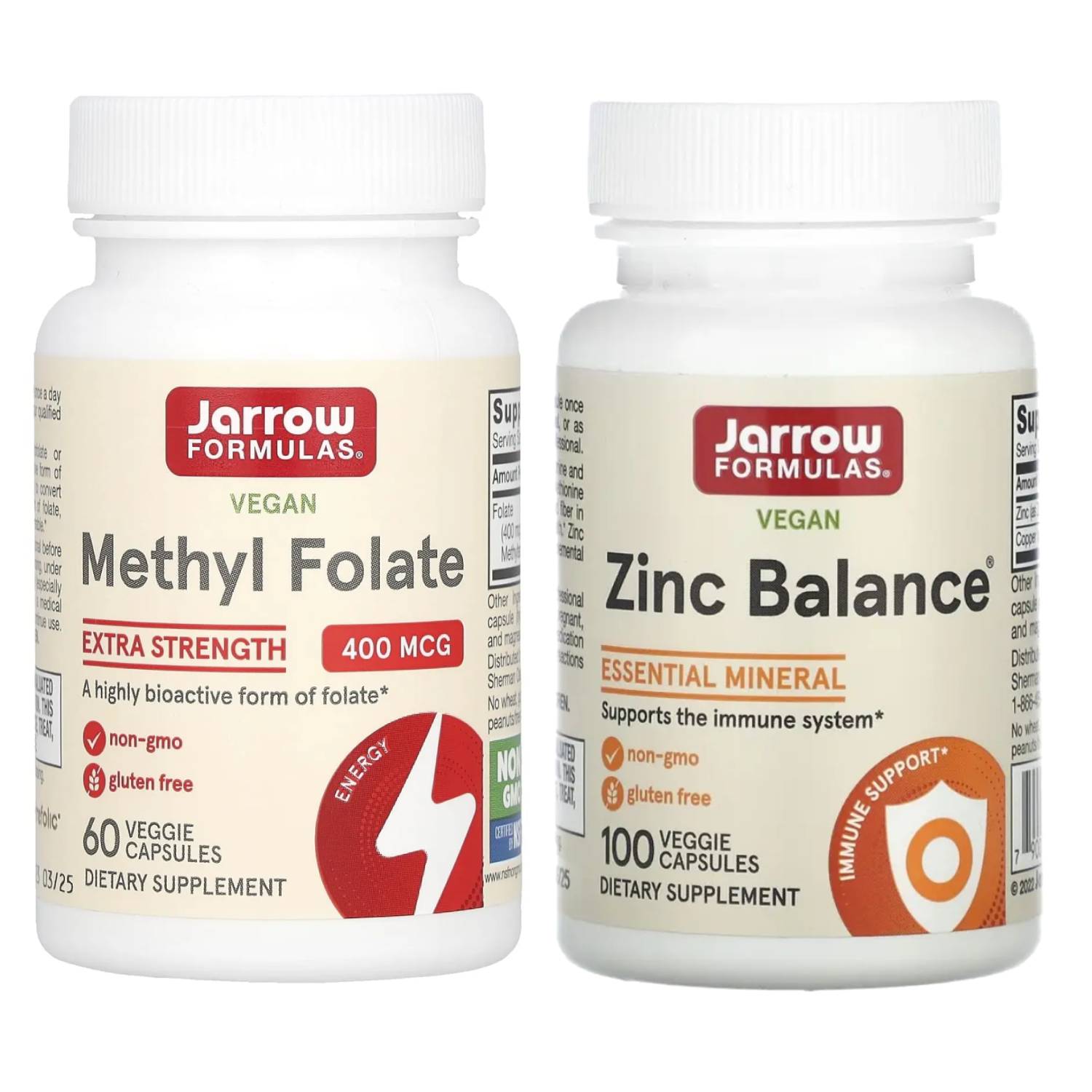  Набор: метилфолат 60 капсул х 400 мкг + цинк баланс 100 капсул (Jarrow, Наборы) фото 0