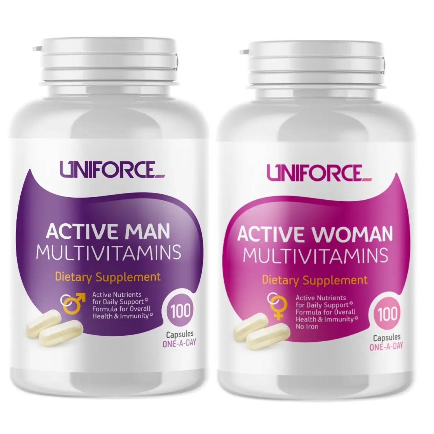 Юнифорс Набор мультивитаминов: Active Woman 100 капсул + Active Man 100 капсул (Uniforce, ) фото 0