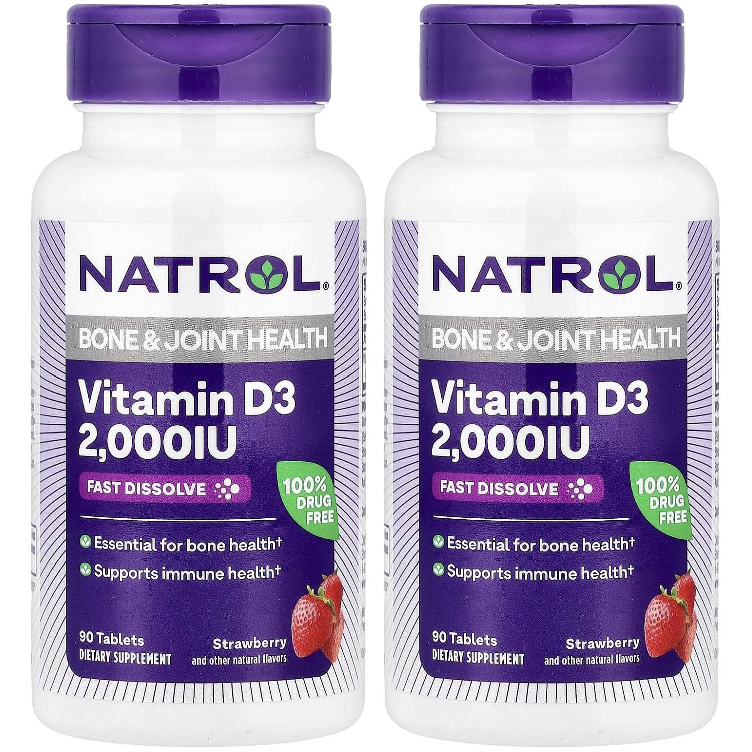 Натрол Витамин D3 быстрорастворимый со вкусом клубники 2000, 2 х 90 таблеток (Natrol, Витамины) фото 0
