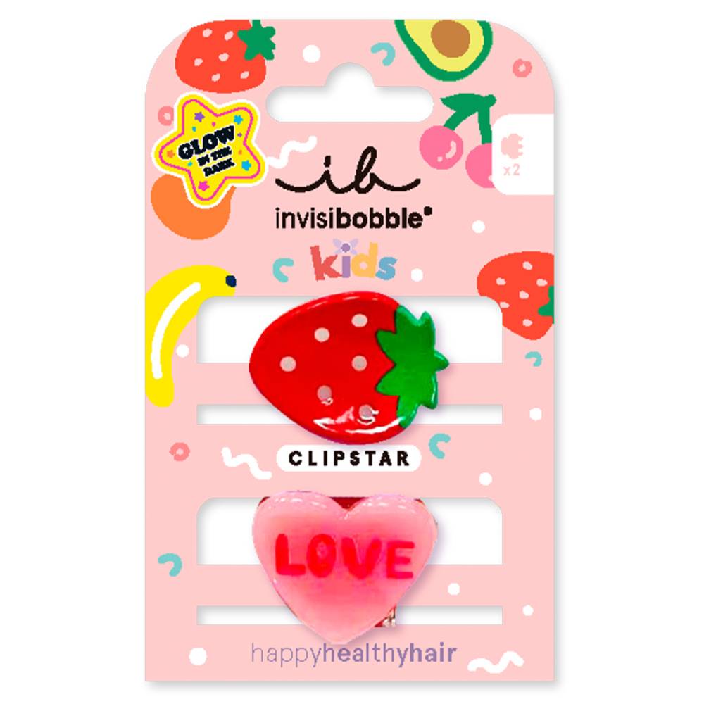 Инвизибабл Мини заколки-крабики для волос Glow Kids Frutti Strawberry, 2 шт (Invisibobble, Clipstar) фото 0