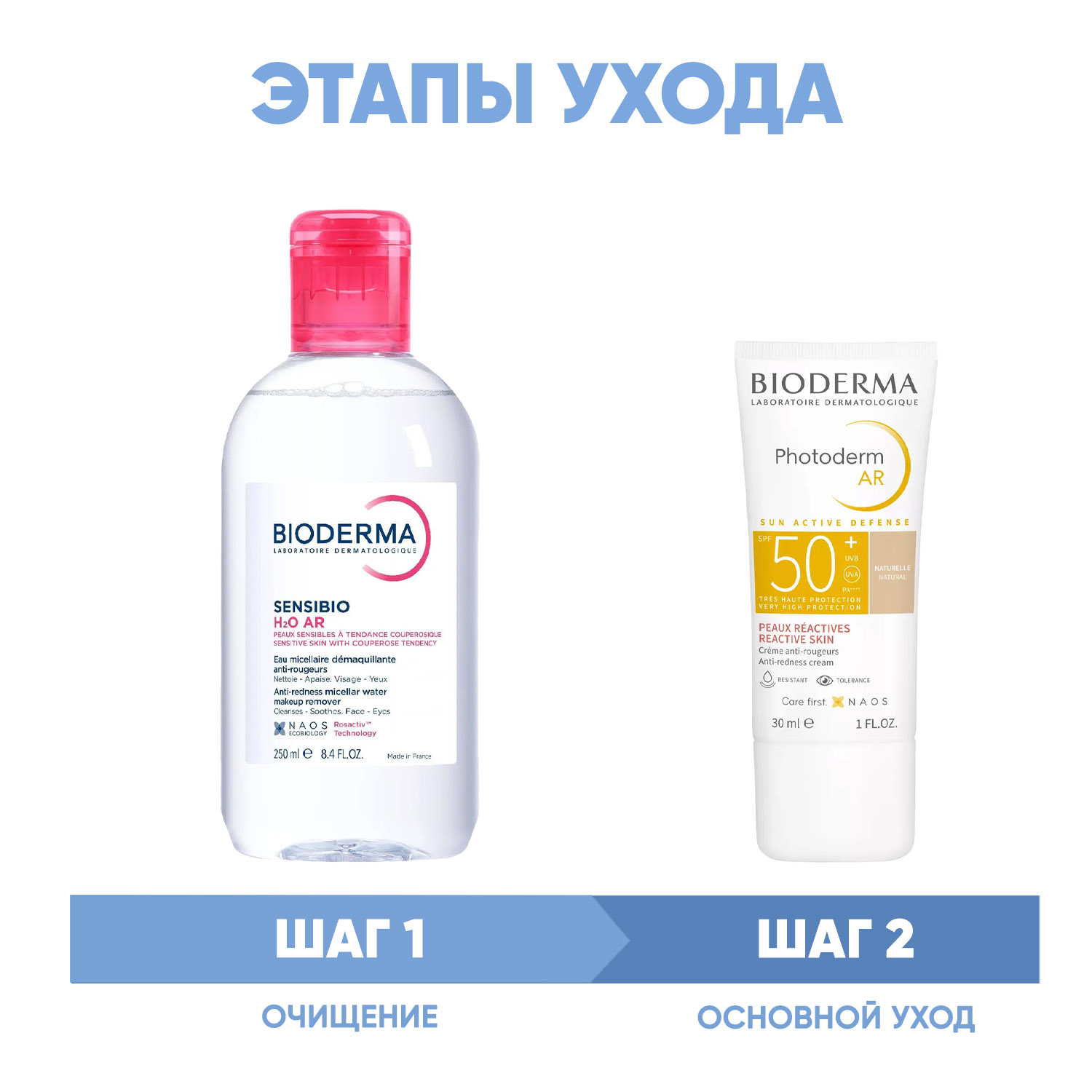 Биодерма Программа Sensibio AR очищение и основной уход: мицеллярная вода 250 мл + крем SPF50+ 30 мл (Bioderma, Sensibio) фото 1