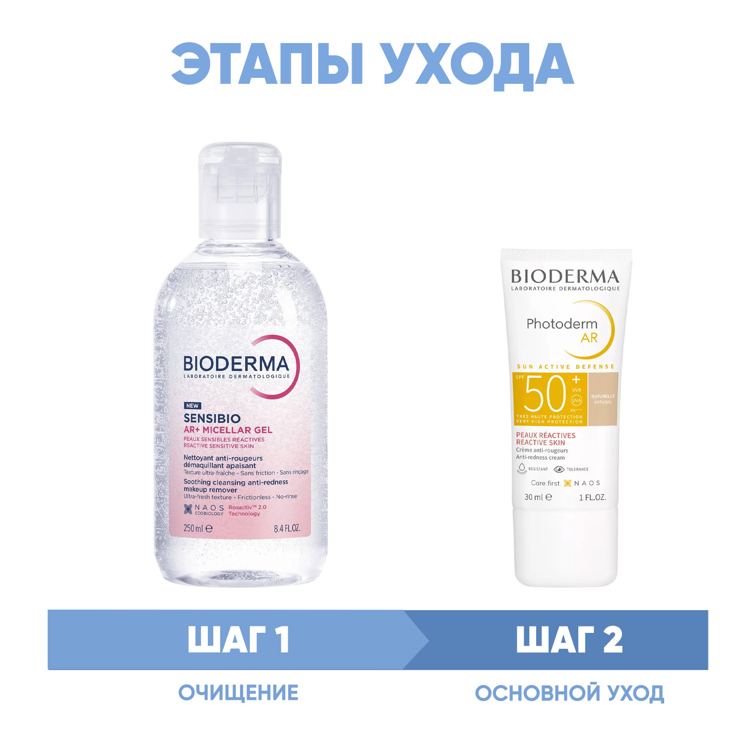 Биодерма Программа Sensibio AR очищение и основной уход: мицеллярный гель 250 мл + крем SPF50+ 30 мл (Bioderma, Sensibio) фото 1