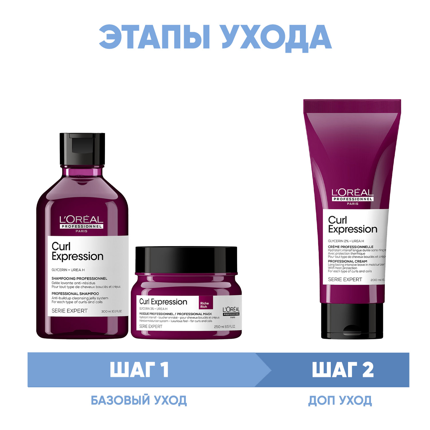Лореаль Профессионель Программа Curl Expression комплексный уход: шампунь 300 мл + маска 250 мл + крем-уход 200 мл (L'oreal Professionnel, Serie Expert) фото 1