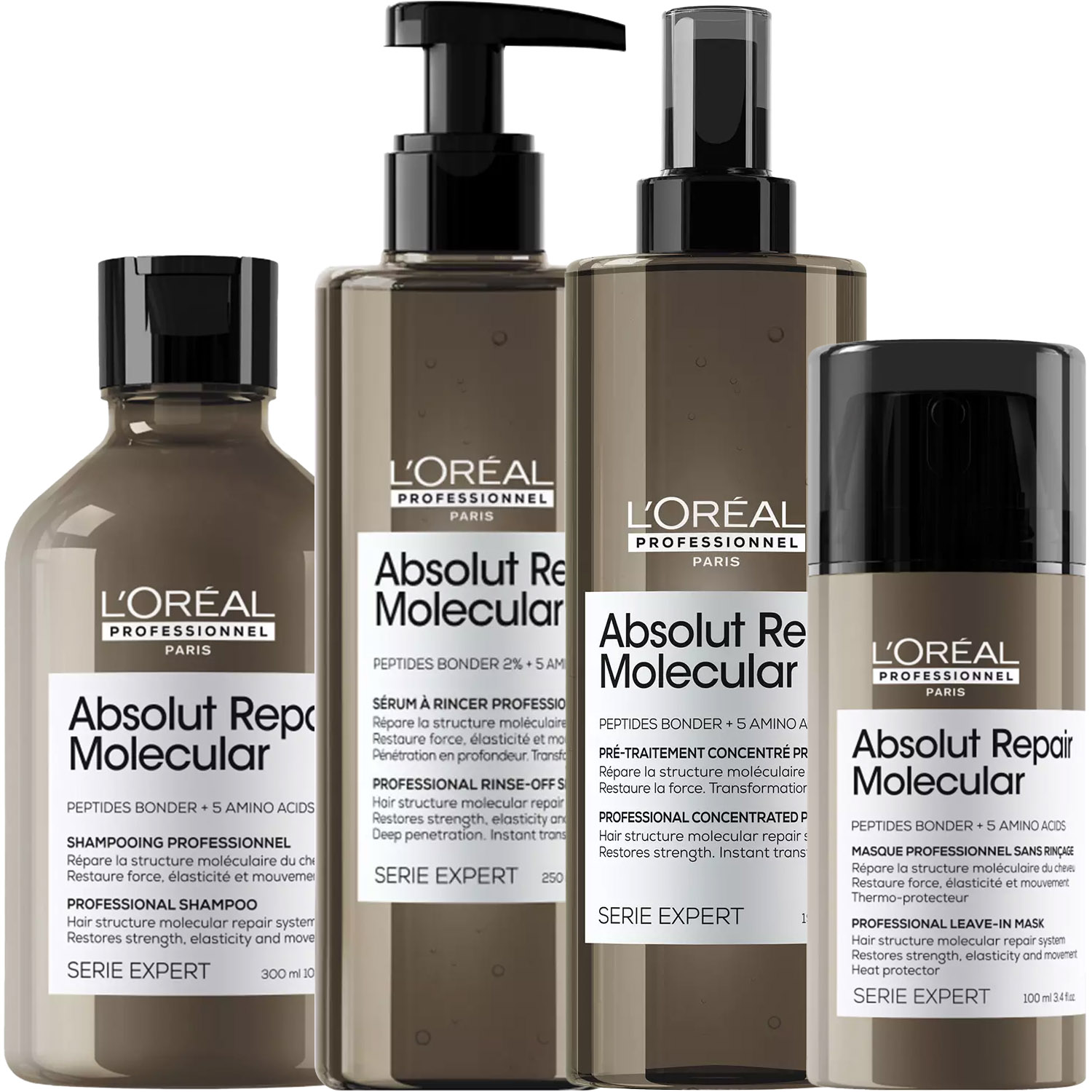 Лореаль Профессионель Программа Absolut Repair Molecular комплексный уход: шампунь 300 мл + сыворотка 250 мл + пре-шампунь 190 мл + несмываемая маска 100 мл (L'oreal Professionnel, Serie Expert) фото 5