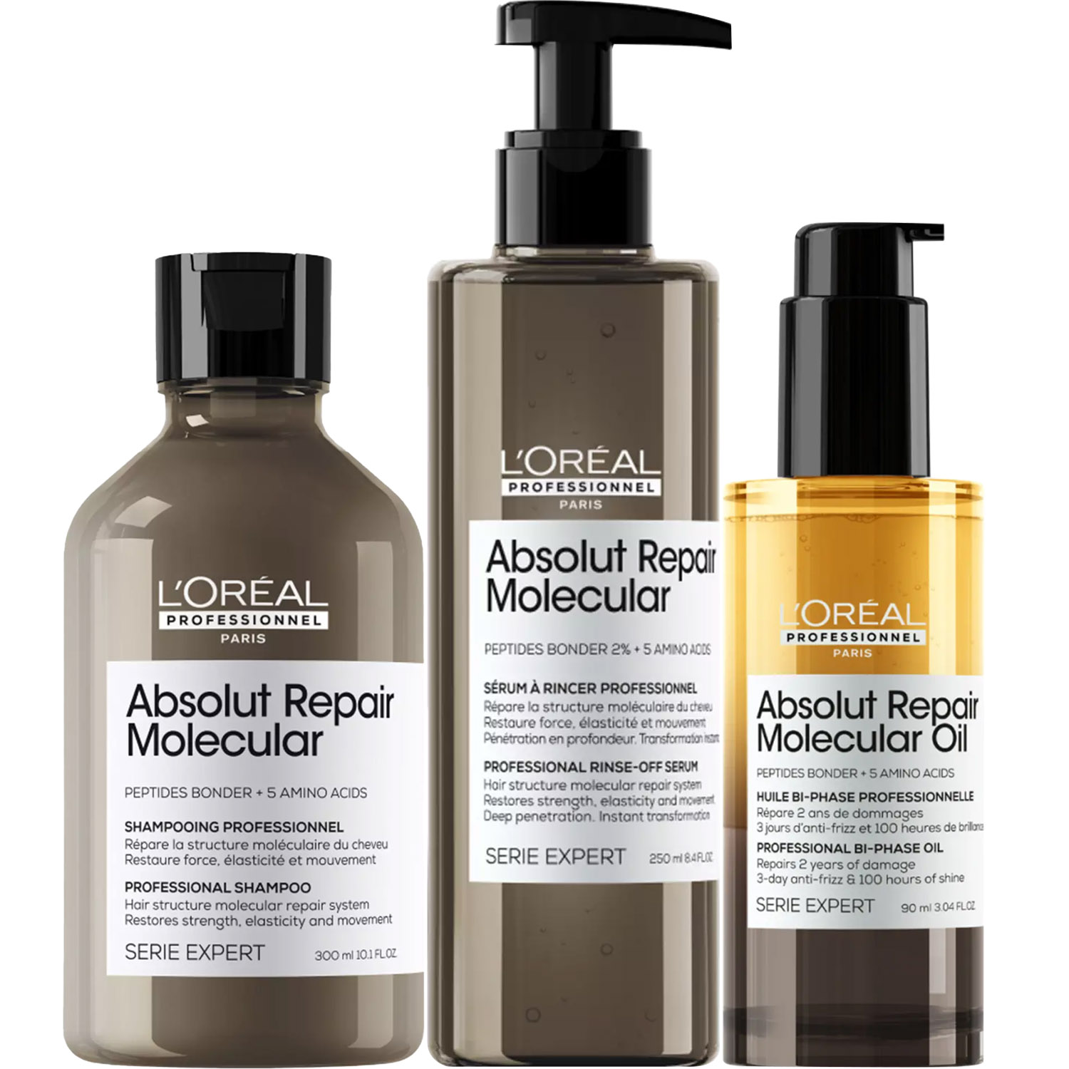 Лореаль Профессионель Программа Absolut Repair Molecular комплексный уход: шампунь 300 мл + сыворотка 250 мл + масло 90 мл (L'oreal Professionnel, Serie Expert) фото 5