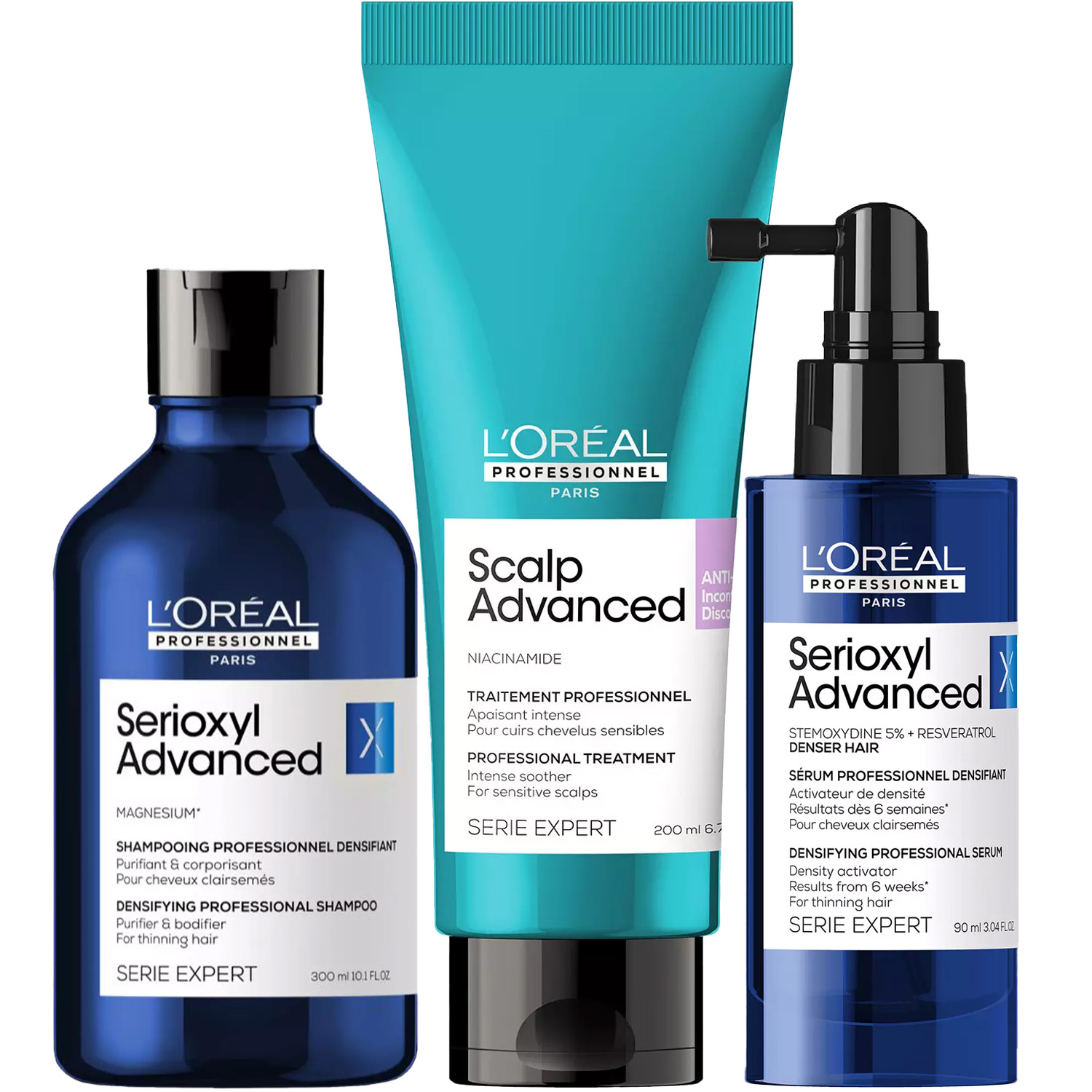 Лореаль Профессионель Программа Serioxyl Advanced комплексный уход: шампунь 300 мл + гель-уход 200 мл + сыворотка 90 мл (L'oreal Professionnel, Serie Expert) фото 5
