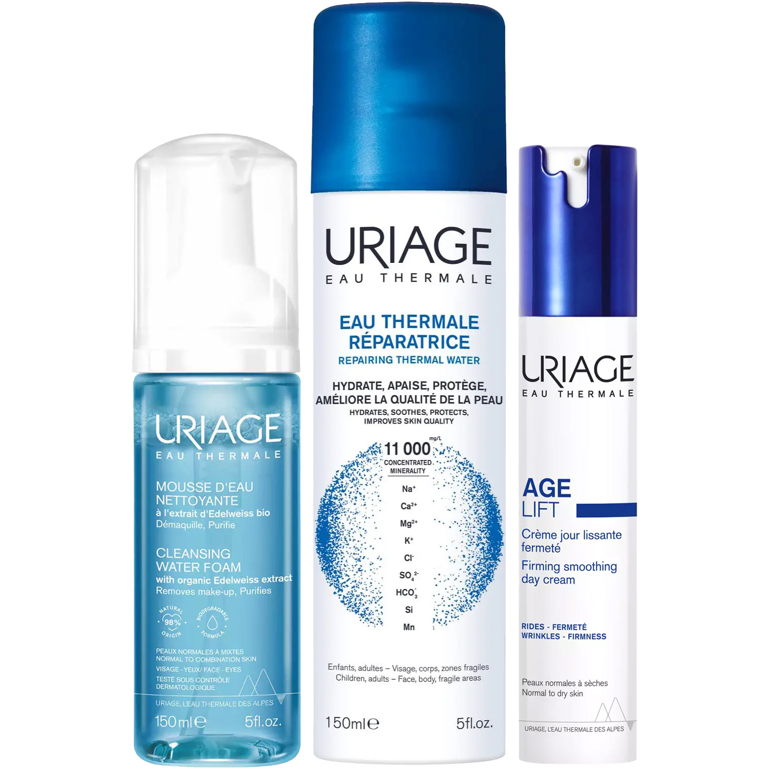 Урьяж Программа Age Lift очищение и основной уход: мусс 150 мл + термальная вода 150 мл + крем 40 мл (Uriage, Age Lift) фото 5