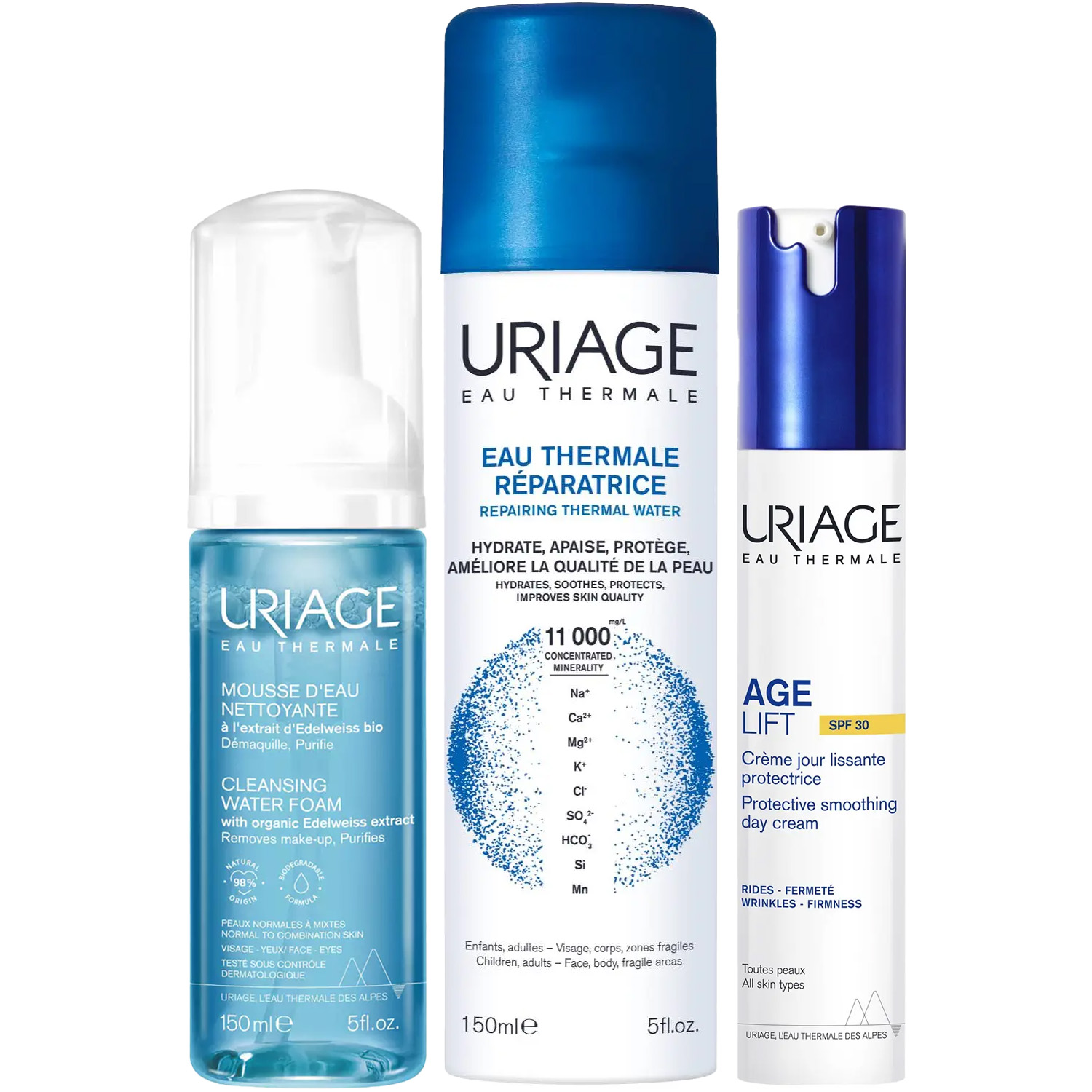 Урьяж Программа Age Lift очищение и основной уход: мусс 150 мл + термальная вода 150 мл + крем SPF30 40 мл (Uriage, Age Lift) фото 5