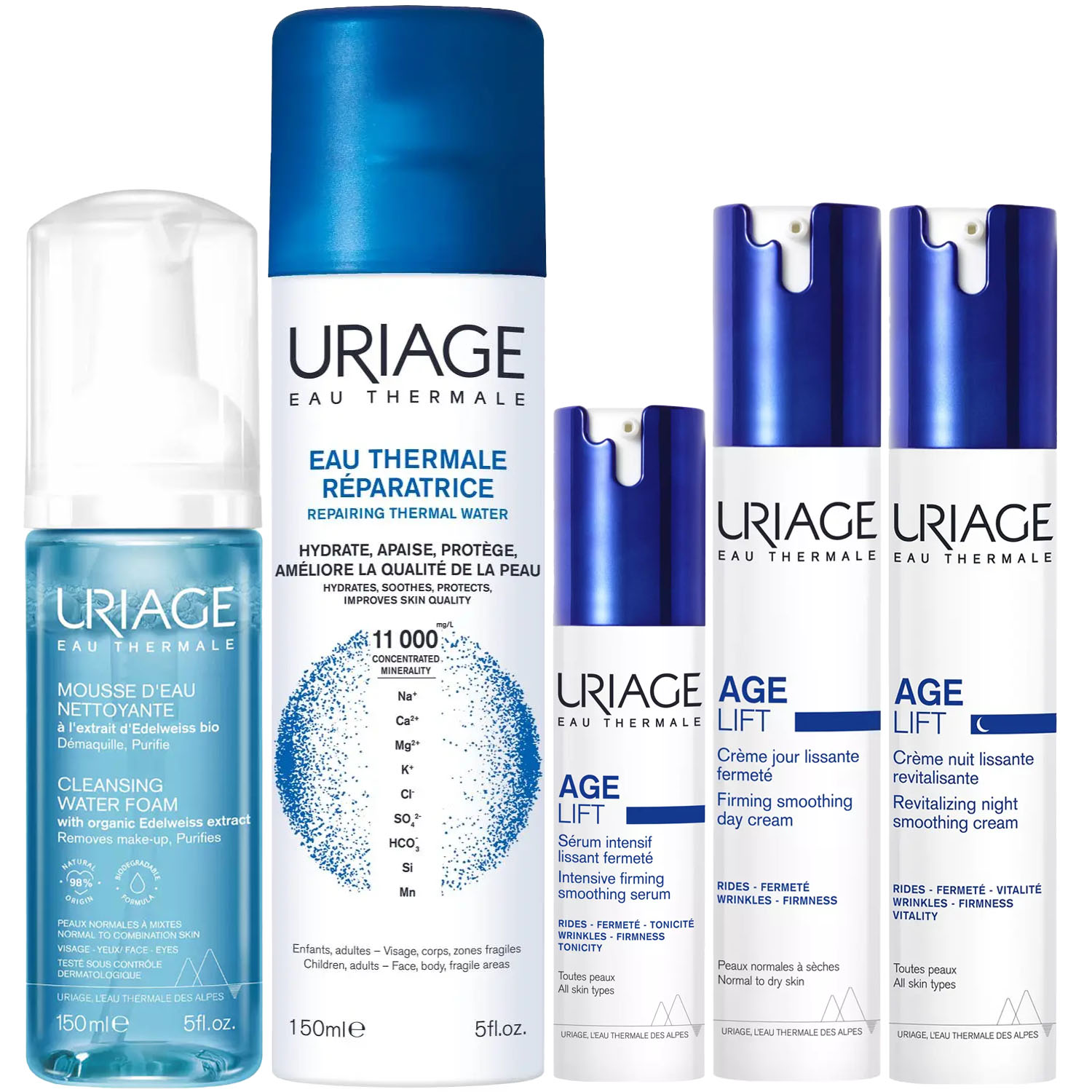 Урьяж Программа Age Lift комплексный уход: мусс 150 мл + термальная вода 150 мл + крем день 40 мл + сыворотка 30 мл + крем ночь 40 мл (Uriage, Age Lift) фото 5