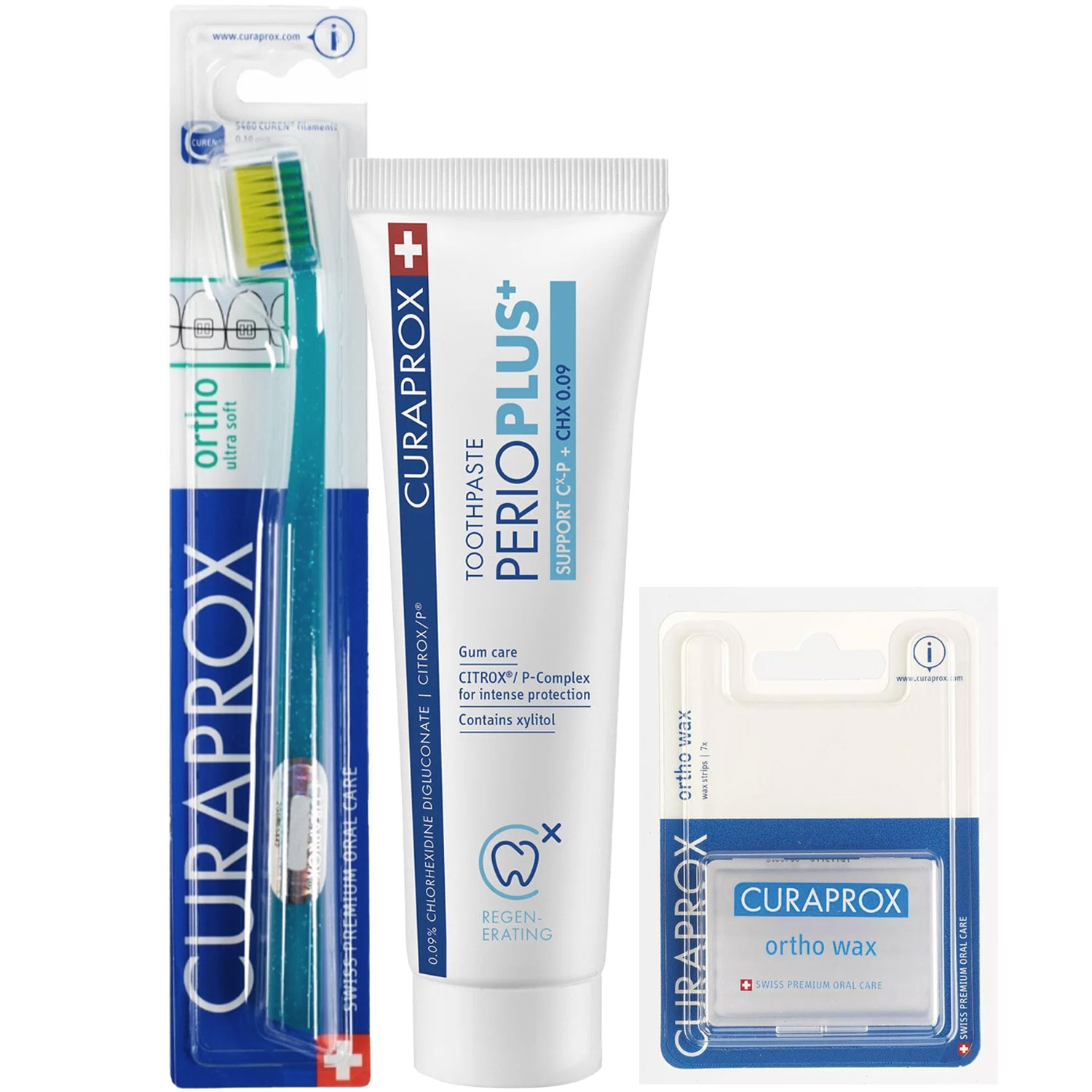 Курапрокс Программа Ortho комплексный уход: ортодонтическая зубная щетка + зубная паста 75 мл + полоски воска 7 шт (Curaprox, Специальный уход) фото 2