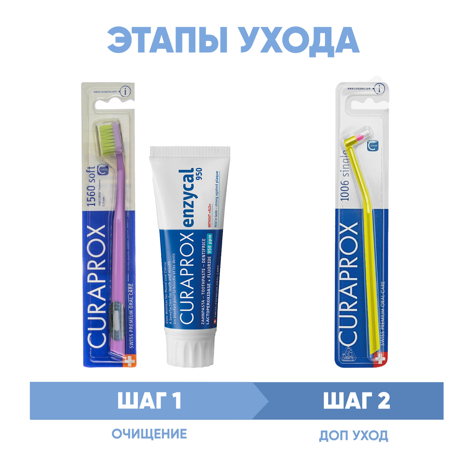 Курапрокс Программа Enzycal комплексный уход: зубная щетка Soft + зубная паста 75 мл + монопучковая щетка 6 мм (Curaprox, Зубные био-пасты) фото 1