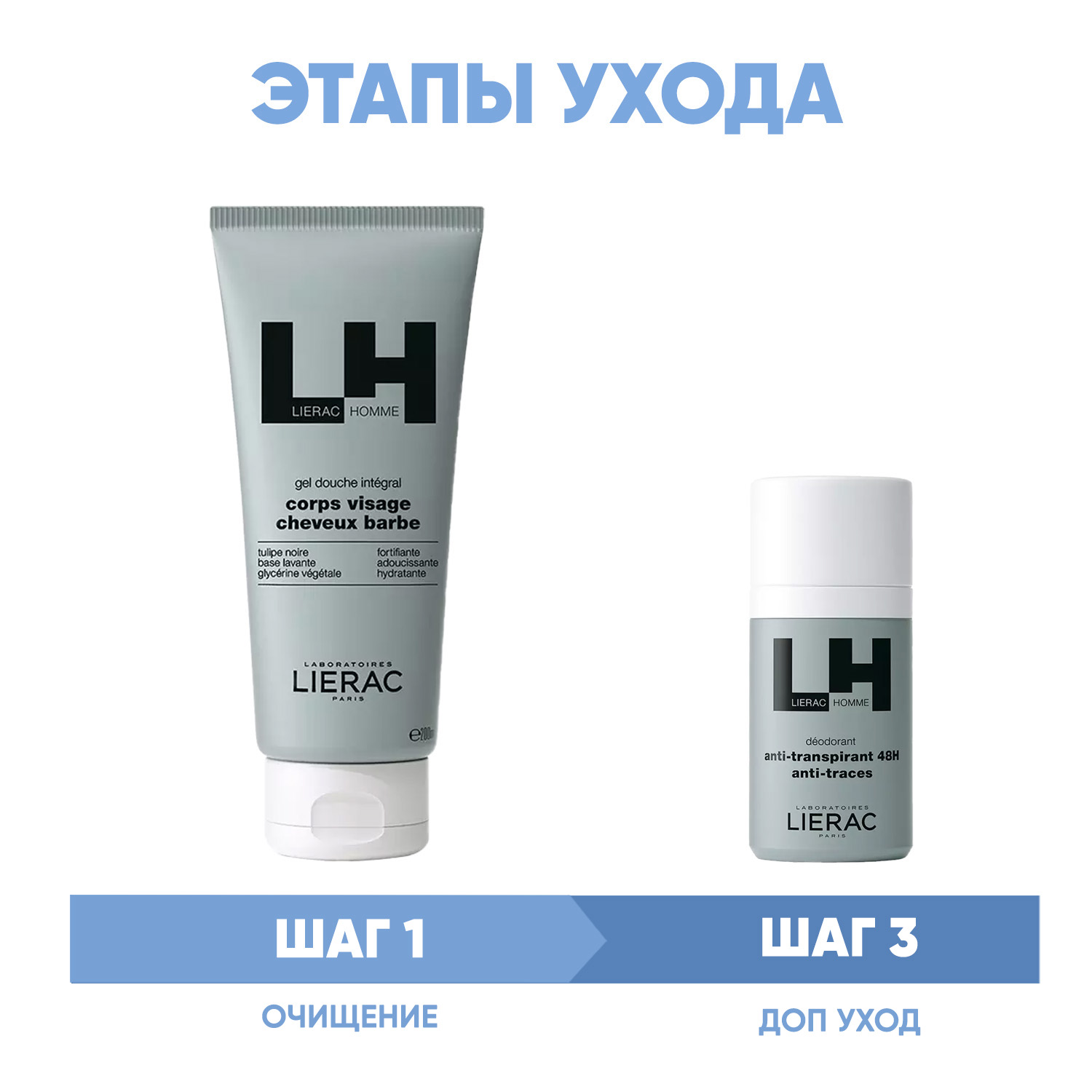 Лиерак Программа Homme очищение и дополнительный уход: гель для душа 200 мл + дезодорант 50 мл (Lierac, Homme) фото 1