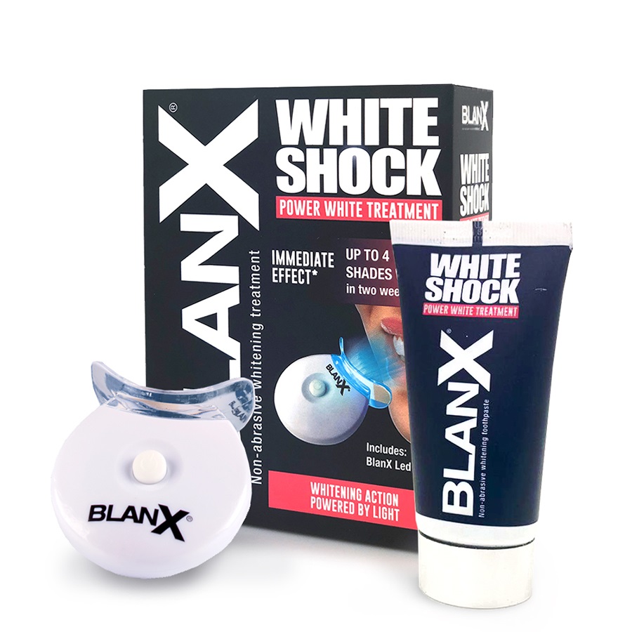 Blanx Отбеливающий уход + Активатор white shock treatment + Led Bite, 50 мл (Blanx, Специальный уход Blanx) blanx набор blanx express white отбеливающий гель карандаш white shock 12 мл отбеливающая зубная паста white shock instant white 75 мл blanx зубные пасты blanx