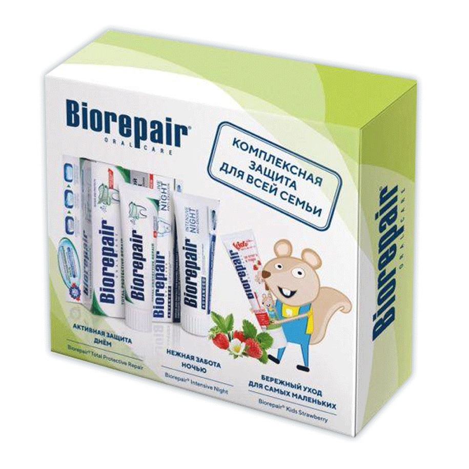 Биорепейр Набор зубных паст Семейный с Kids земляника, 1 шт (Biorepair, Уход за зубами) фото 0
