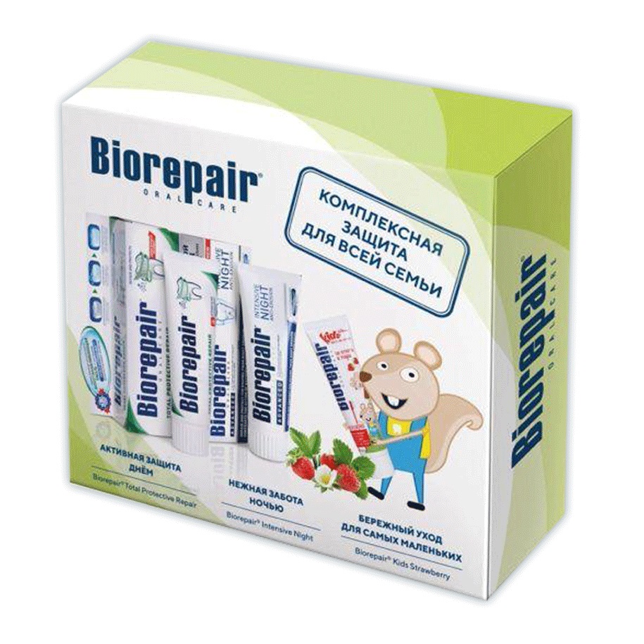 Biorepair Набор зубных паст Семейный с Kids земляника, 1 шт (Biorepair, Уход за зубами) набор зубных паст biorepair для всей семьи земляника