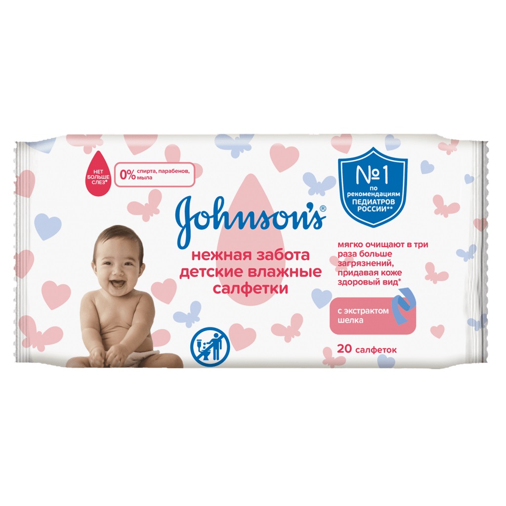 Джонсонс Беби Детские влажные салфетки «Нежная забота» 20 шт (Johnson's Baby, Для тела) фото 0