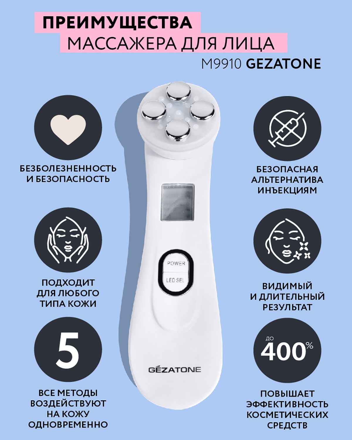 Жезатон Массажер «Мезотерапия лица без иглы» m9910 (Gezatone, Массажеры для лица) фото 16