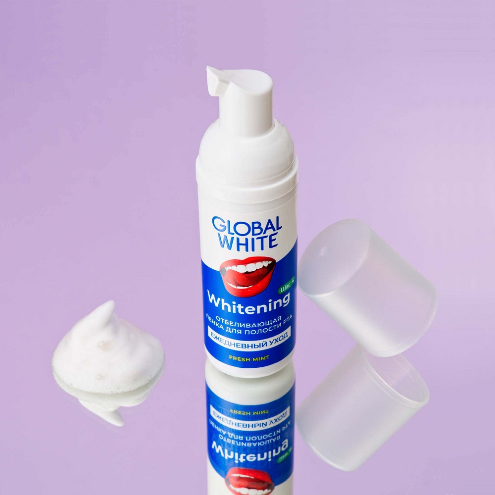 Глобал Уайт Отбеливающая пенка для полости рта Whitening Foam Oral Care, 50 мл (Global White, Поддержание эффекта отбеливания) фото 1