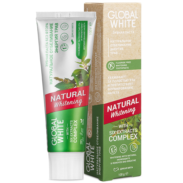 Глобал Уайт Отбеливающая зубная паста Natural Whitening, 100 г (Global White, Подготовка эмали) фото 0