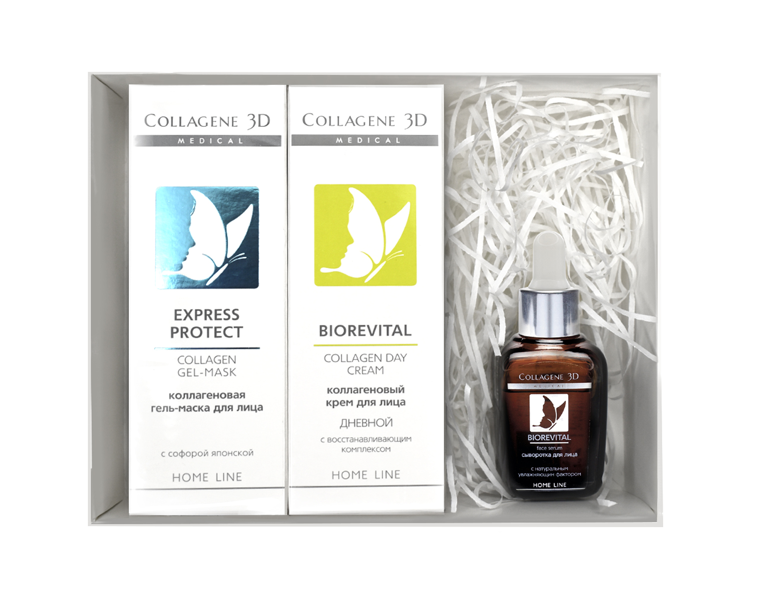 Медикал Коллаген 3Д Набор подарочный Идеальное Обновление: Сыворотка для лица BioRevital 30 мл + Коллаген 3Д Крем для лица BioRevital Дневной 30 мл + Гель-маска Exspress Protect с софорой японской 30 мл (Medical Collagene 3D, BioRevital) фото 2