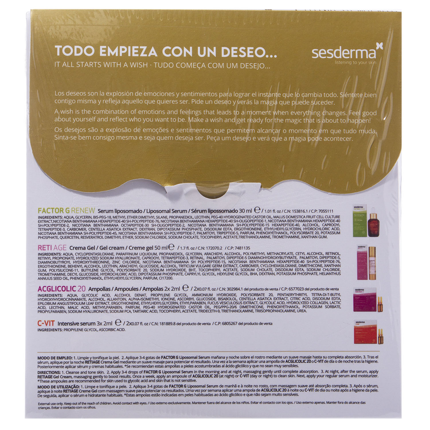 Сесдерма Подарочный набор: сыворотка 30 мл + крем-гель 50 мл + ампулы 2 х 1,5 мл + ампулы 3 х 1,5 мл (Sesderma, Factor G) фото 3