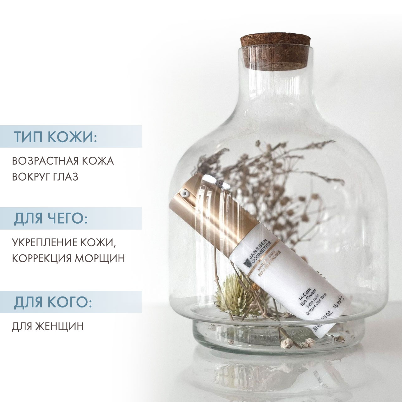 Янсен Косметикс Омолаживающий укрепляющий крем для контура глаз Tri-Care Eye Cream, 15 мл (Janssen Cosmetics, Mature Skin) фото 2