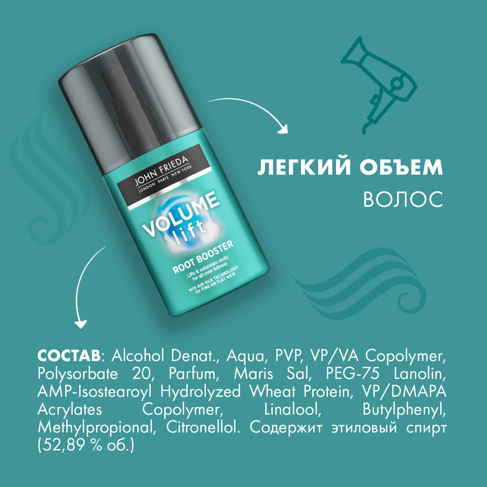 Джон Фрида Спрей для прикорневого объема с термозащитным действием Volume Lift Root Booster, 125 мл (John Frieda, Volume Lift) Джон Фрида Спрей для прикорневого объема с термозащитным действием Volume Lift Root Booster, 125 мл (John Frieda, Volume Lift) фото 6