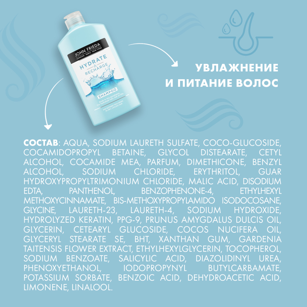 Джон Фрида Шампунь для увлажнения и питания волос 250 мл (John Frieda, Hydrate&Recharge) фото 9