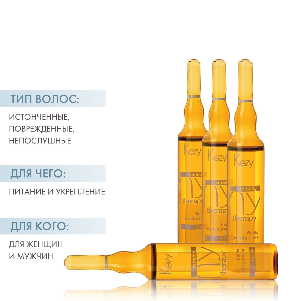 Кези Флюид реструктурирующий с кератином Restructuring Essence Remedy Keratin, 10 мл * 8 штук (Kezy, Mytherapy) фото 1