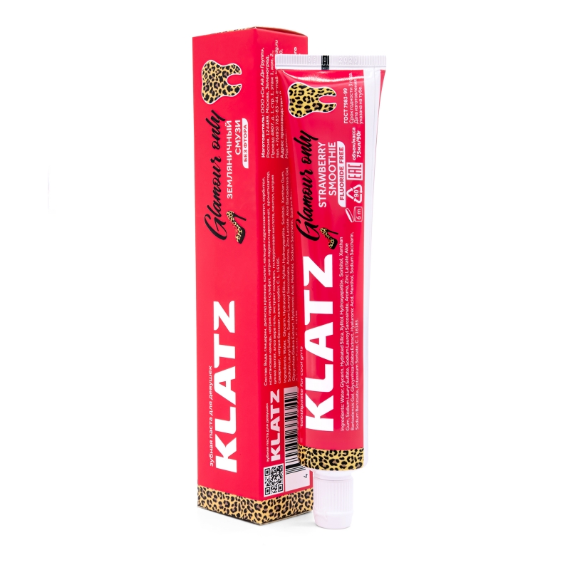 цена Klatz Зубная паста для девушек Земляничный смузи без фтора, 75 мл (Klatz, Glamour Only)