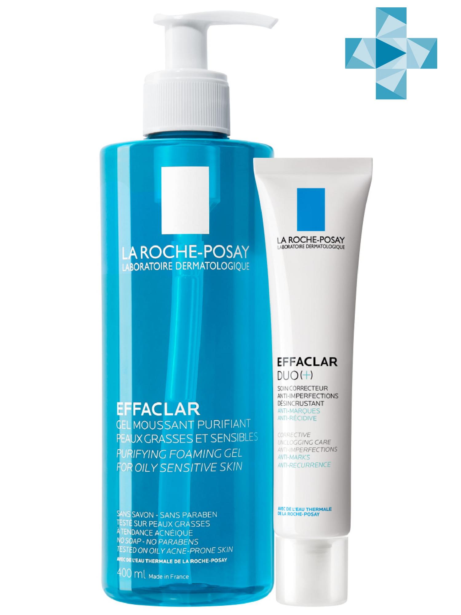 La Roche-Posay Комплект: Корректирующий крем-гель Duo[+] для проблемной кожи, 40 мл + Очищающий гель, 400 мл (La Roche-Posay, Effaclar)
